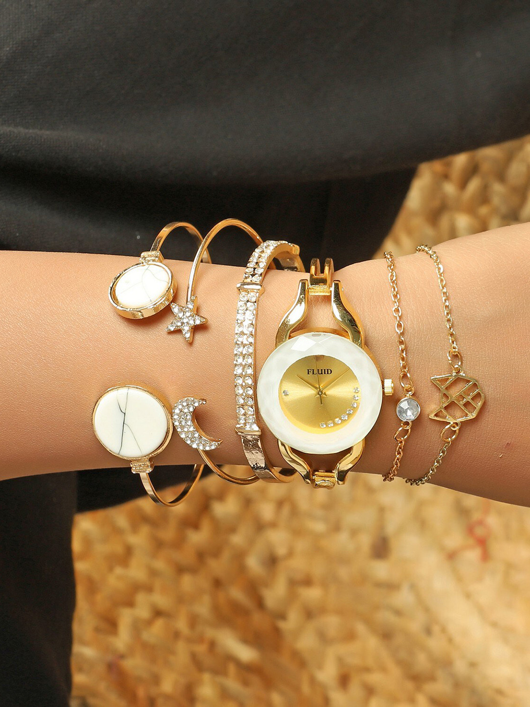 

FLUID Women Gold-Plated Watch & Bracelet Gift Set