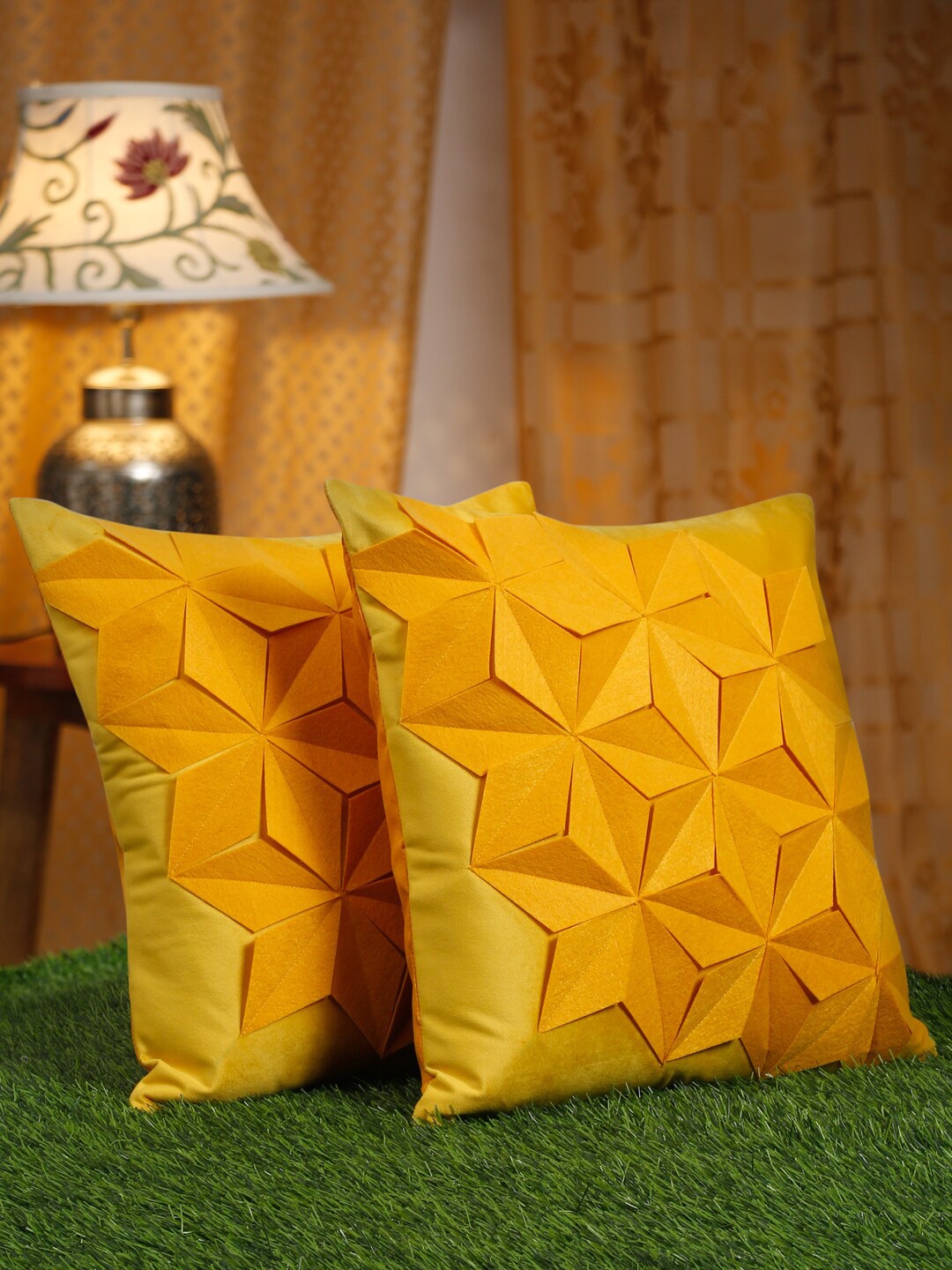 

HOSTA HOMES Yellow 2 Pieces Geometric Velvet Square Cushion Covers