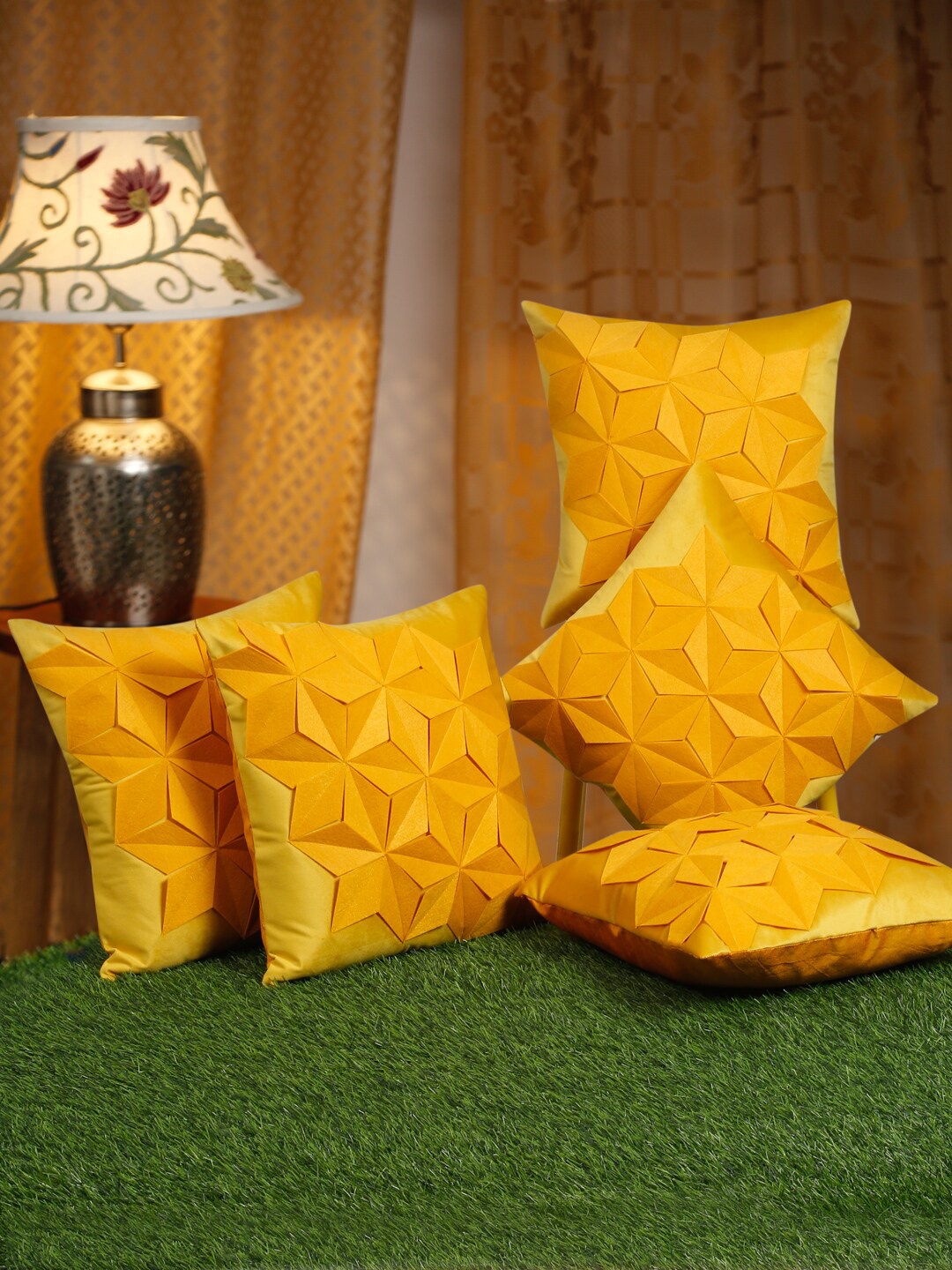 

HOSTA HOMES Yellow 5 Pieces Velvet Square Cushion Covers