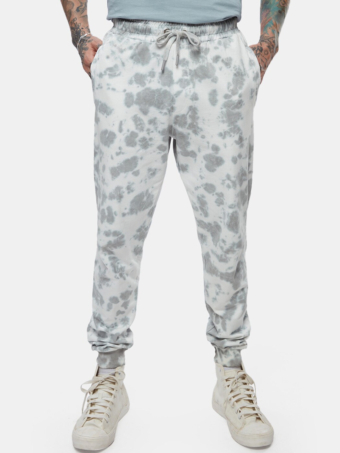 

The Souled Store Men Grey & White Tie And Dye Pure Cotton Joggers