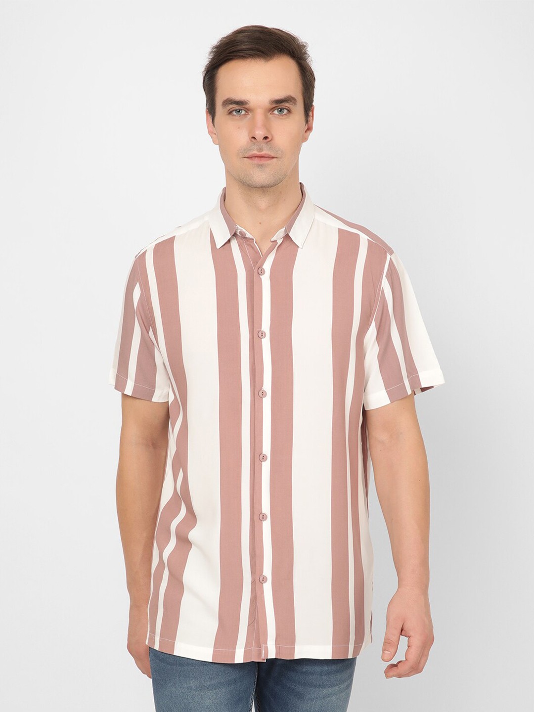 

R&B Striped Opaque Casual Shirt, Pink
