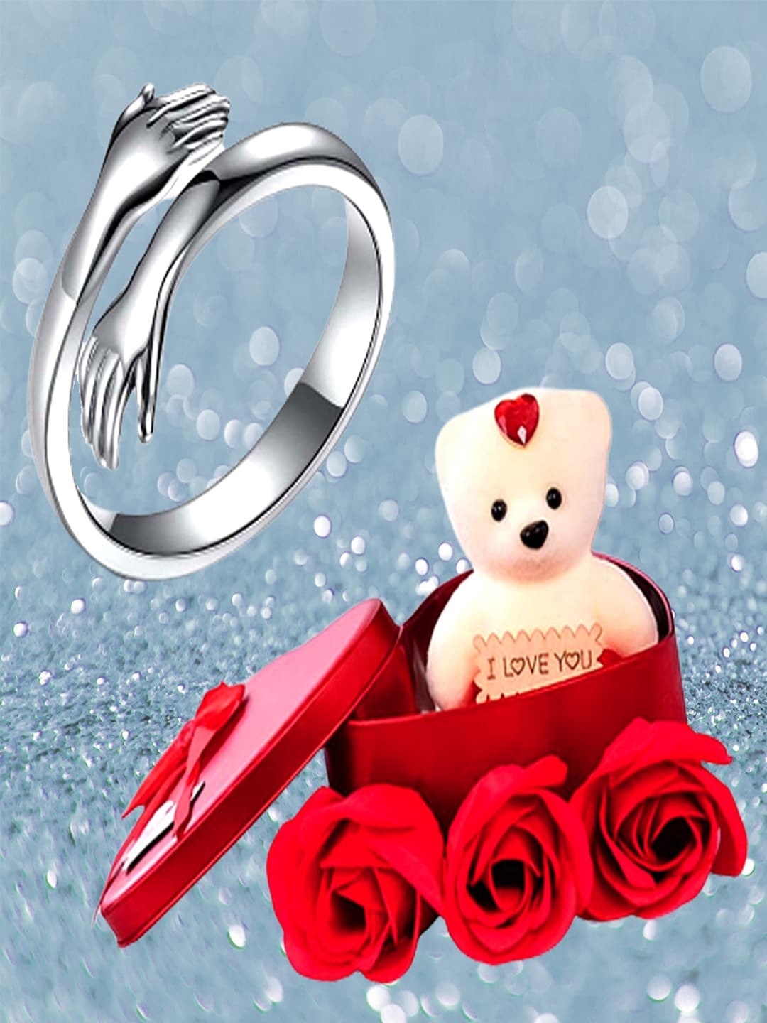 

UNIVERSITY TRENDZ Silver-Plated Ring With Mini Teddy Box Combo Set