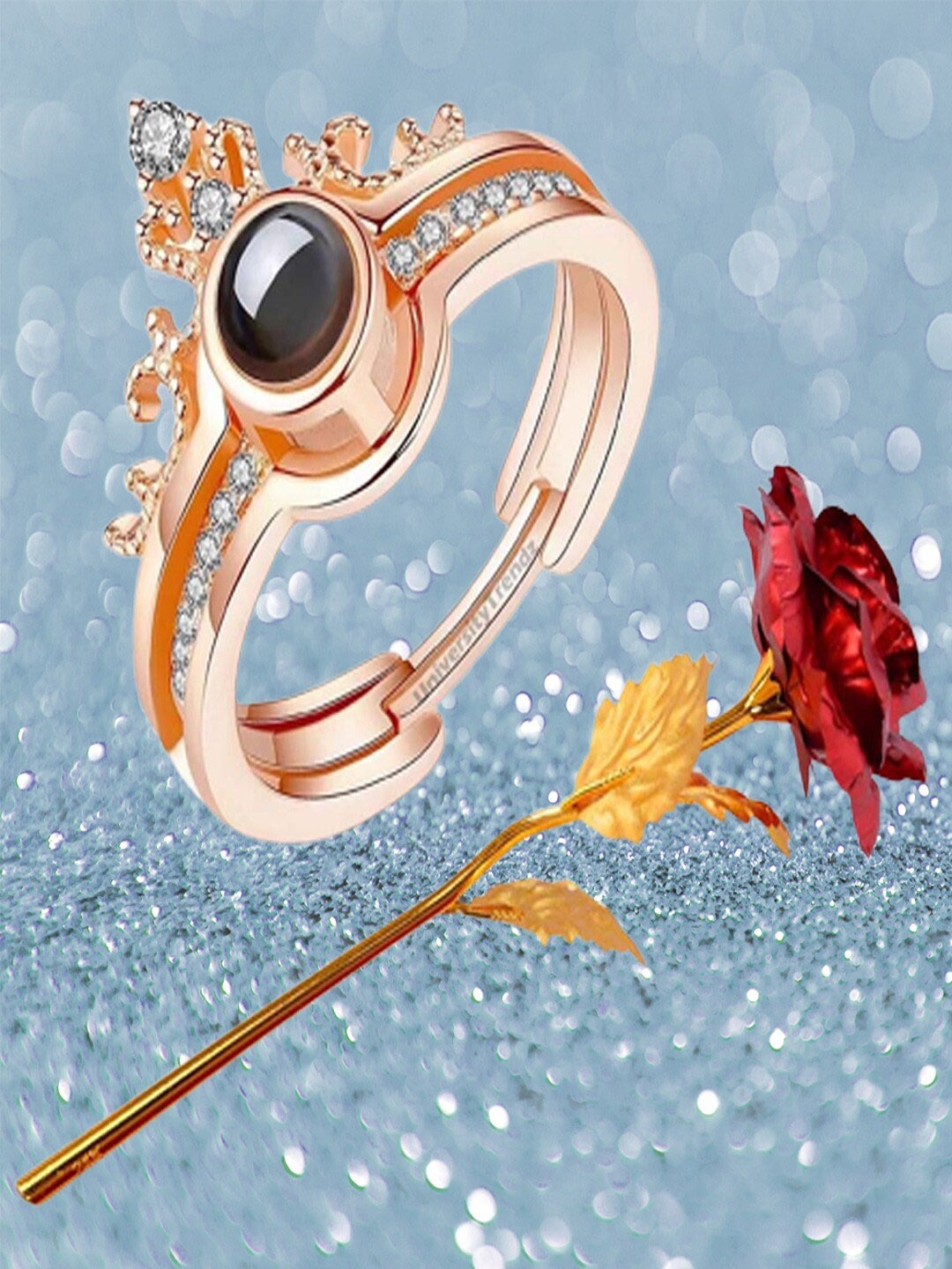 

UNIVERSITY TRENDZ Rose Gold-Plated Ring With Artificial Rose Combo Set