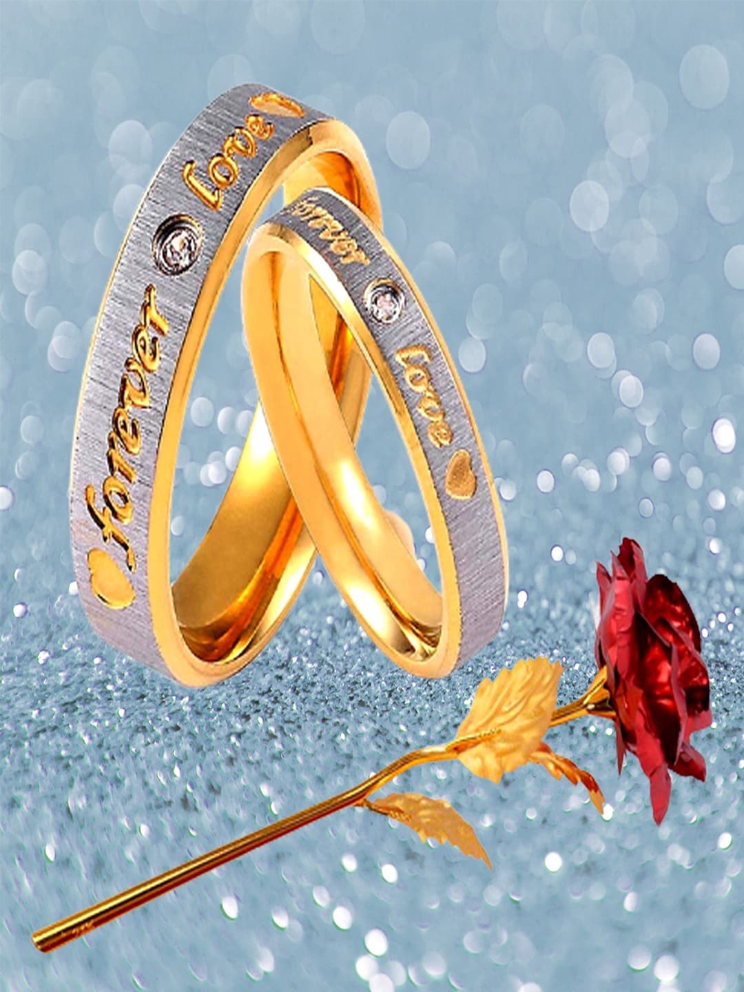 

UNIVERSITY TRENDZ Gold-Plated Forever Love Couple Ring Home Gift Set