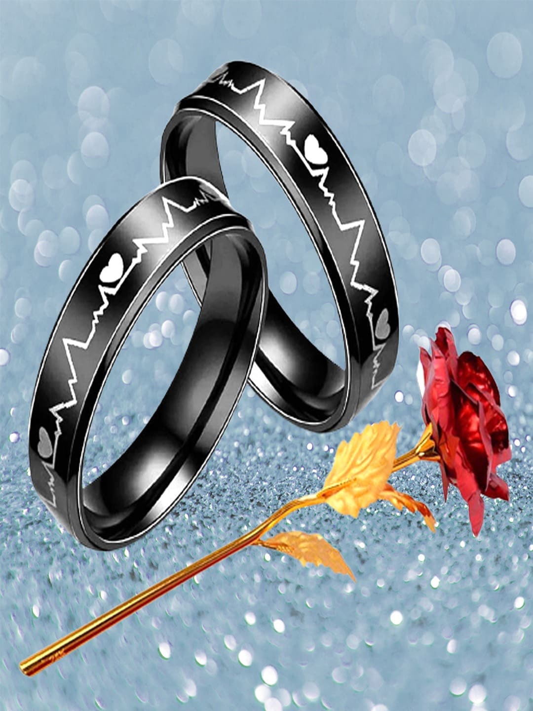 

UNIVERSITY TRENDZ Couple Ring & Artificial Rose Combo Set, Black