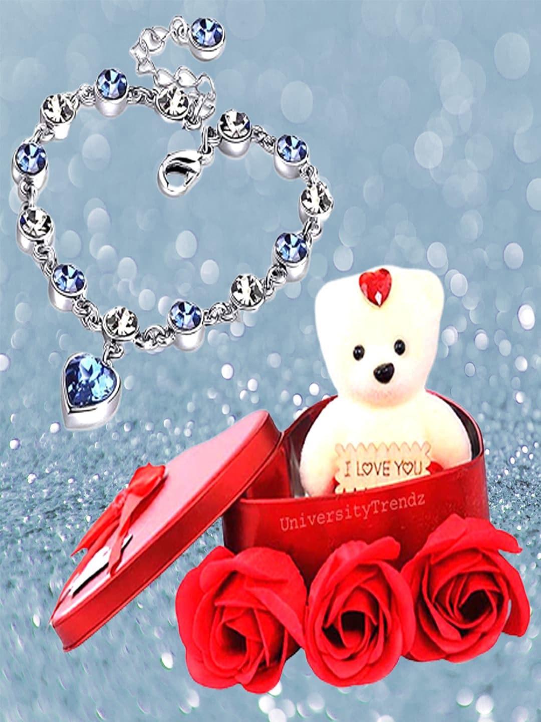 

UNIVERSITY TRENDZ Silver-Plated Stud Bracelet With Mini Teddy Combo Set