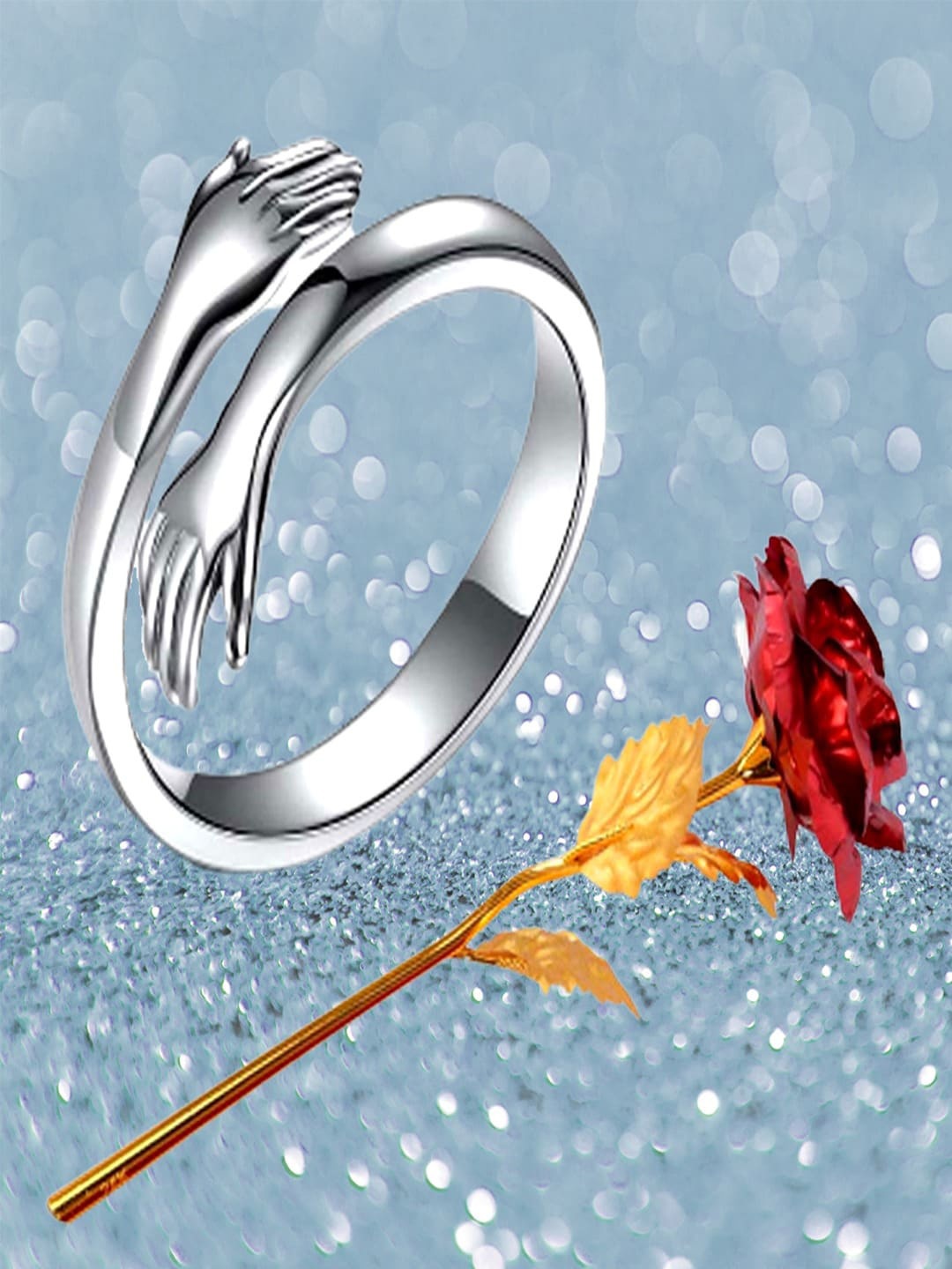 

UNIVERSITY TRENDZ Silver-Plated Ring With Artificial Rose Combo Set
