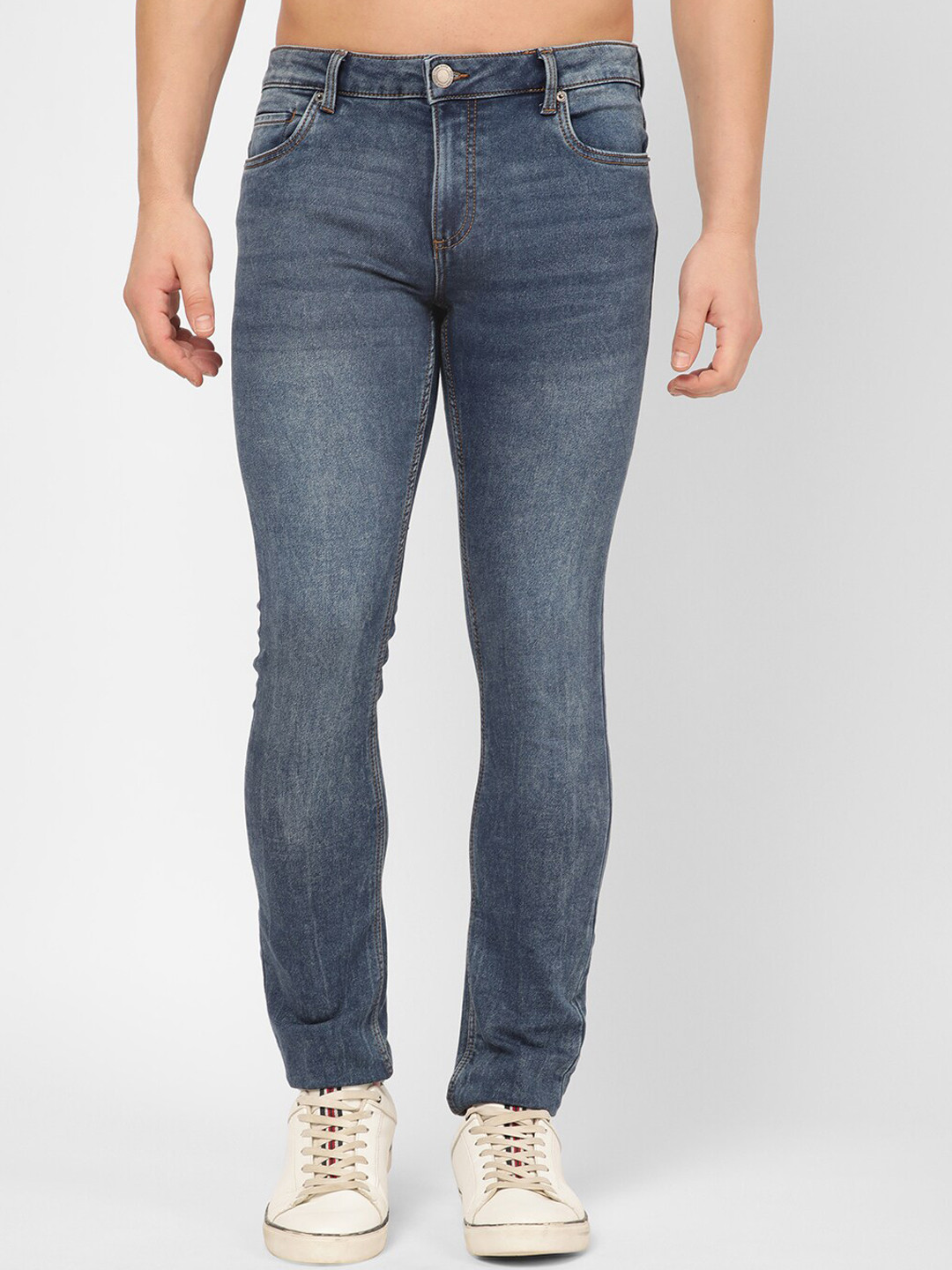 

R&B Men Mid Rise Heavy Fade Cotton Jeans, Blue