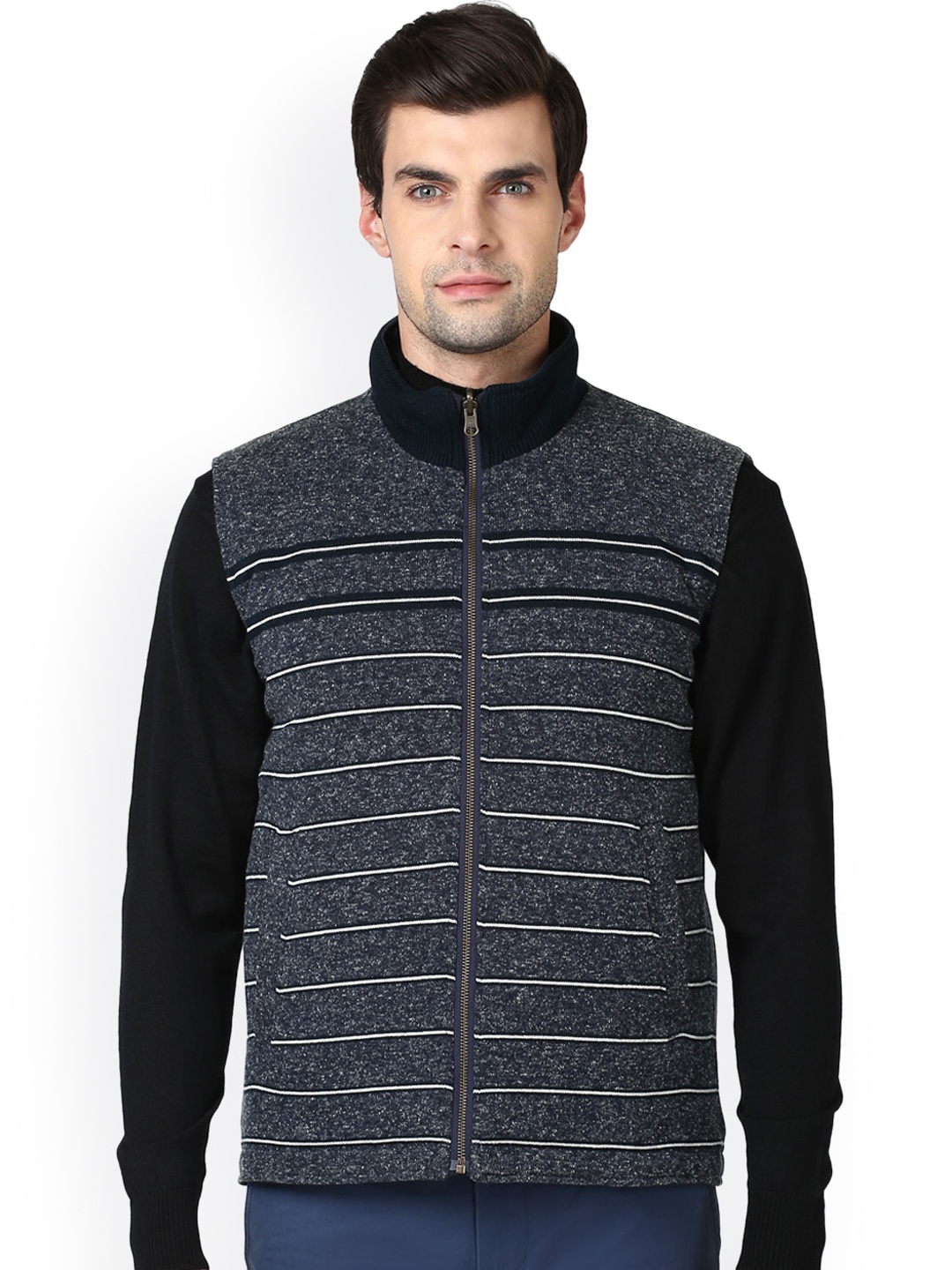 

ColorPlus Men Navy Blue Striped Tailored Jacket
