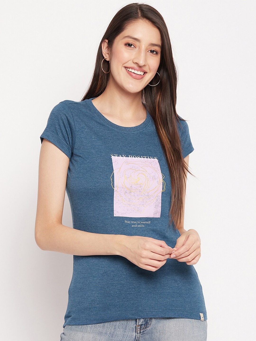 

Duke Typography Printed Cotton Top, Blue