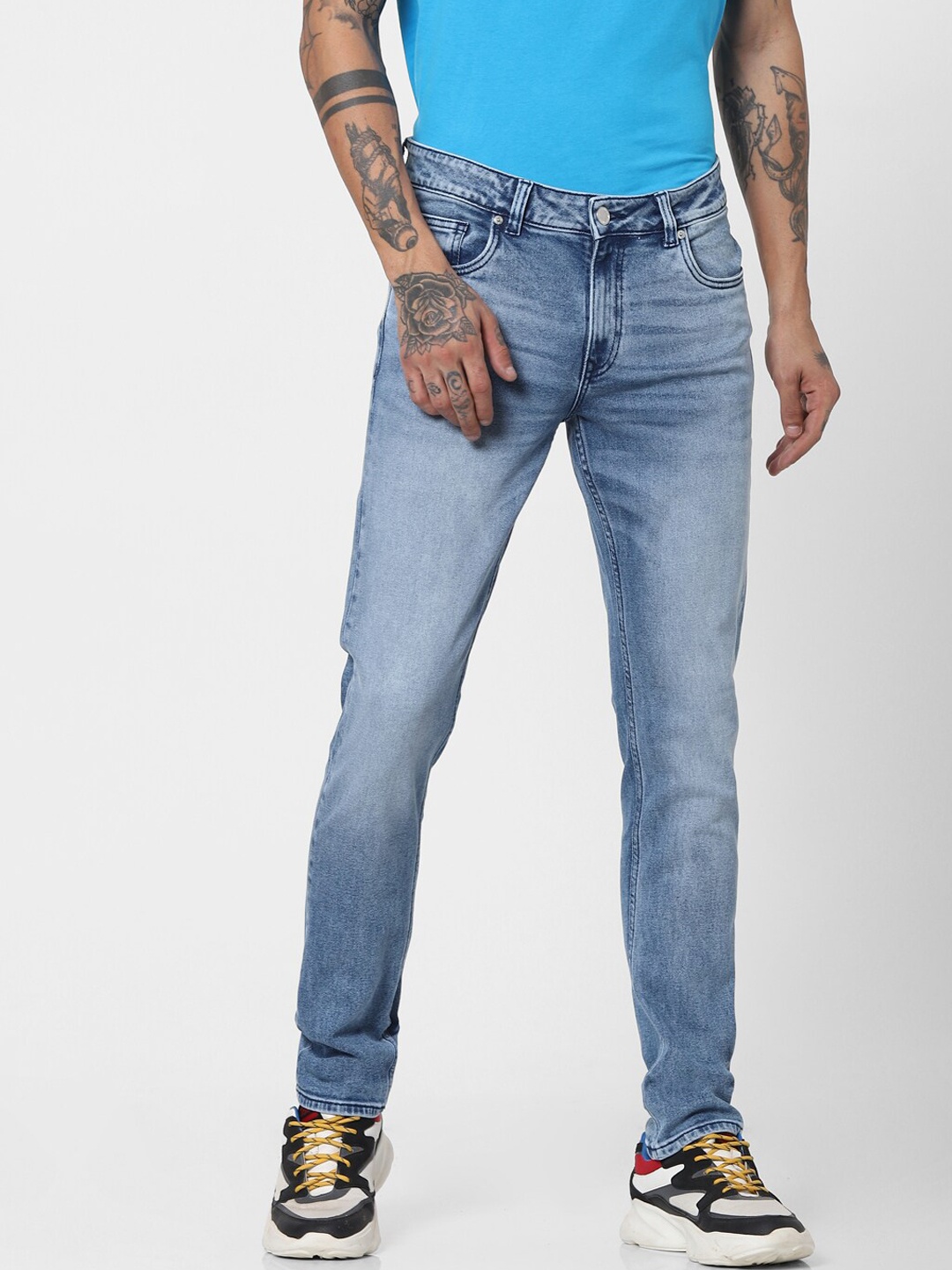 

Jack & Jones Men Skinny Fit Low-Rise Heavy Fade Jeans, Blue