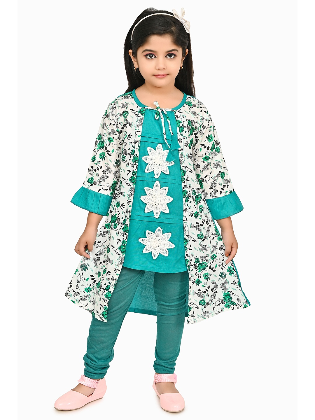 

carrydreams Floral Printed Layered A-Line Kurta With Leggings, Green