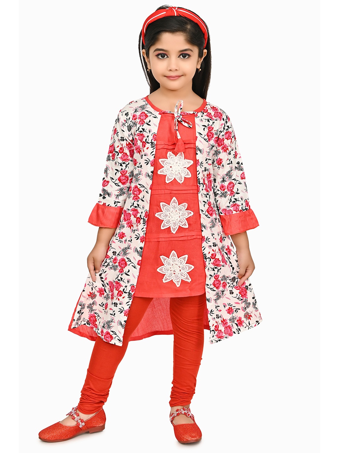 

carrydreams Floral Printed Layered A-Line Kurta With Leggings, Red