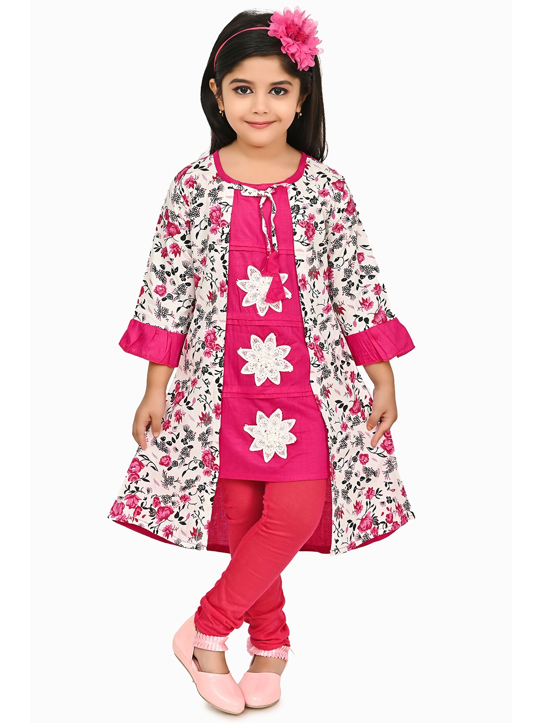 

carrydreams Floral Printed Layered A-Line Kurta With Leggings, Pink
