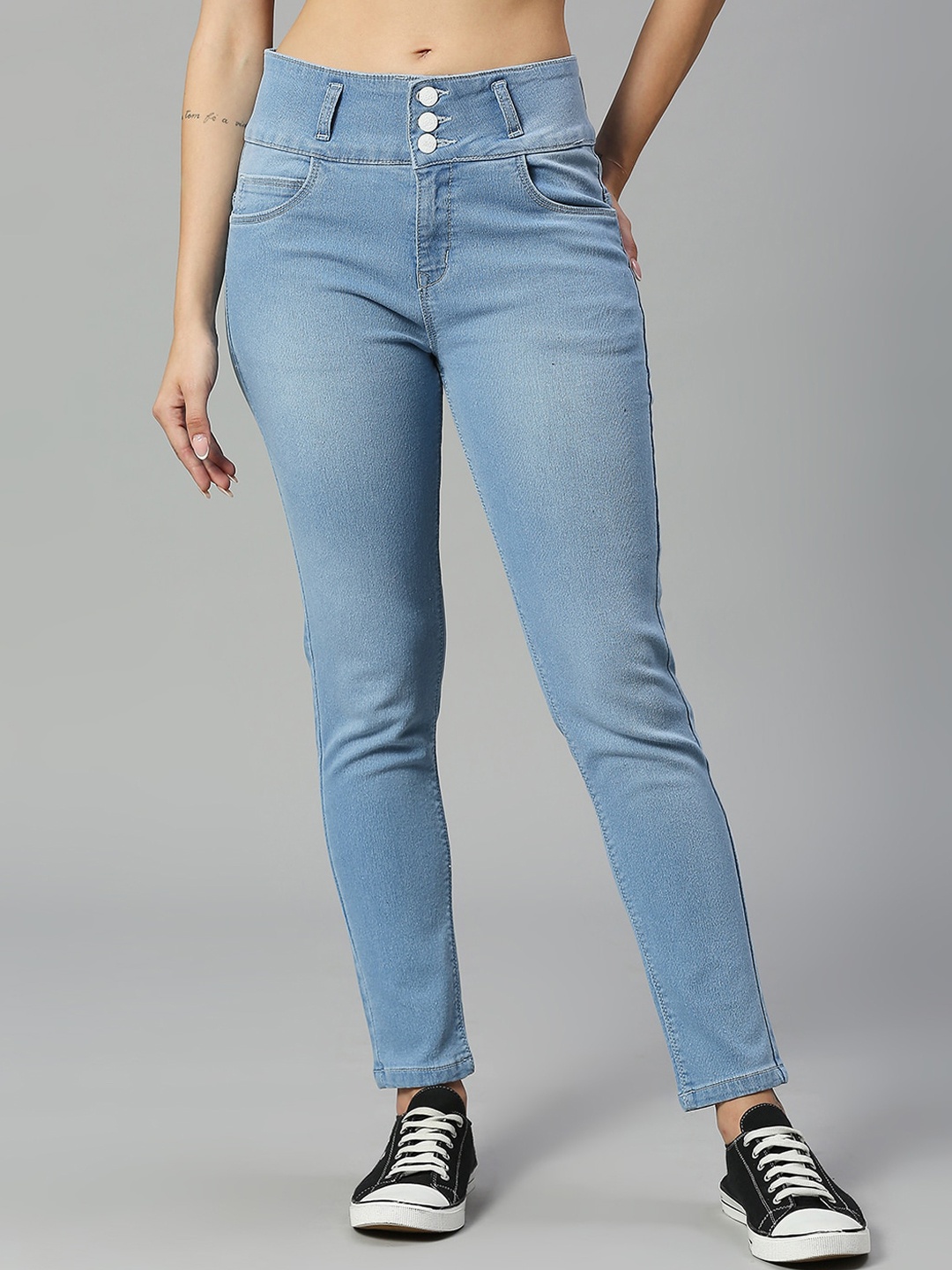 

HJ HASASI Women Slim Fit High-Rise Light Fade Stretchable Jeans, Blue