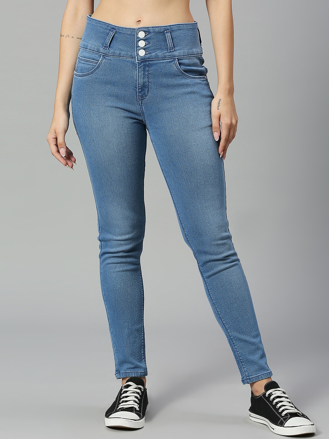

HJ HASASI Women Slim Fit High-Rise Light Fade Stretchable Jeans, Blue