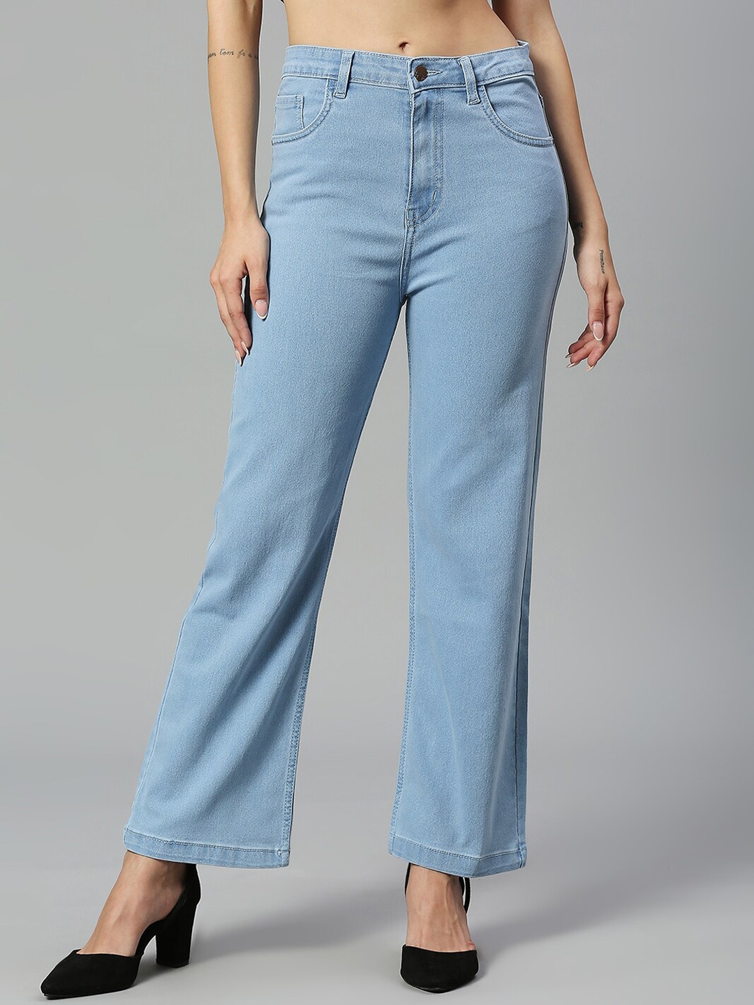 

HJ HASASI Women Flared Mid-Rise Stretchable Jeans, Blue