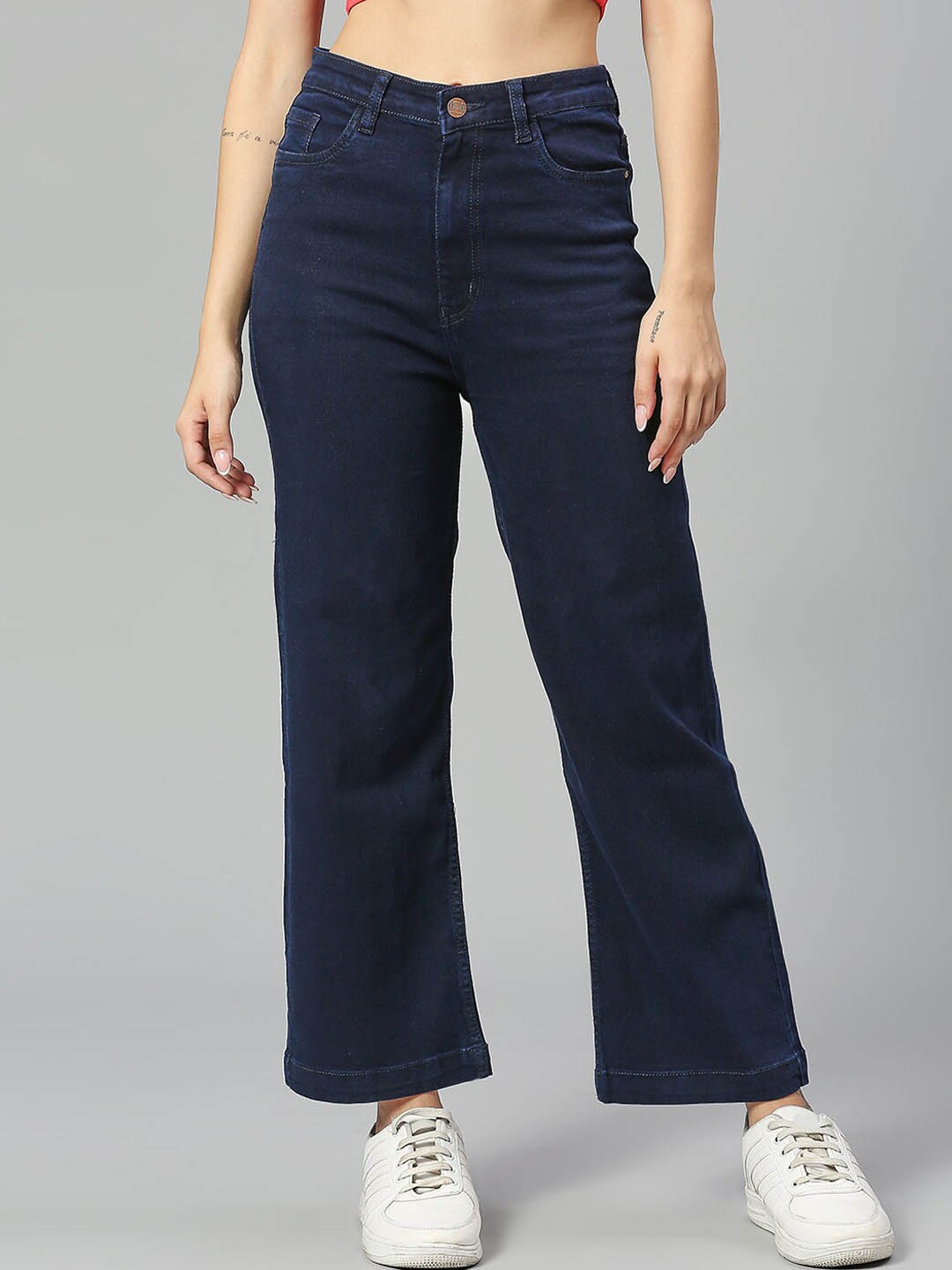 

HJ HASASI Women Wide Leg High-Rise Stretchable Jeans, Blue