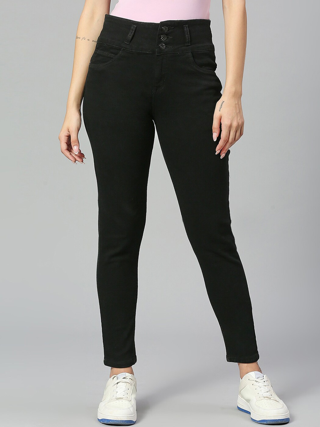 

HJ HASASI Women Slim Fit High-Rise Stretchable Jeans, Black