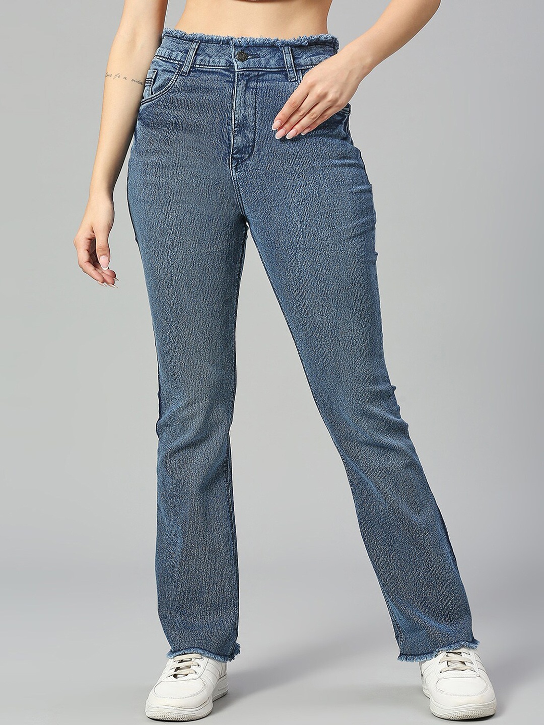 

HJ HASASI Women Bootcut High-Rise Light Fade Stretchable Jeans, Blue