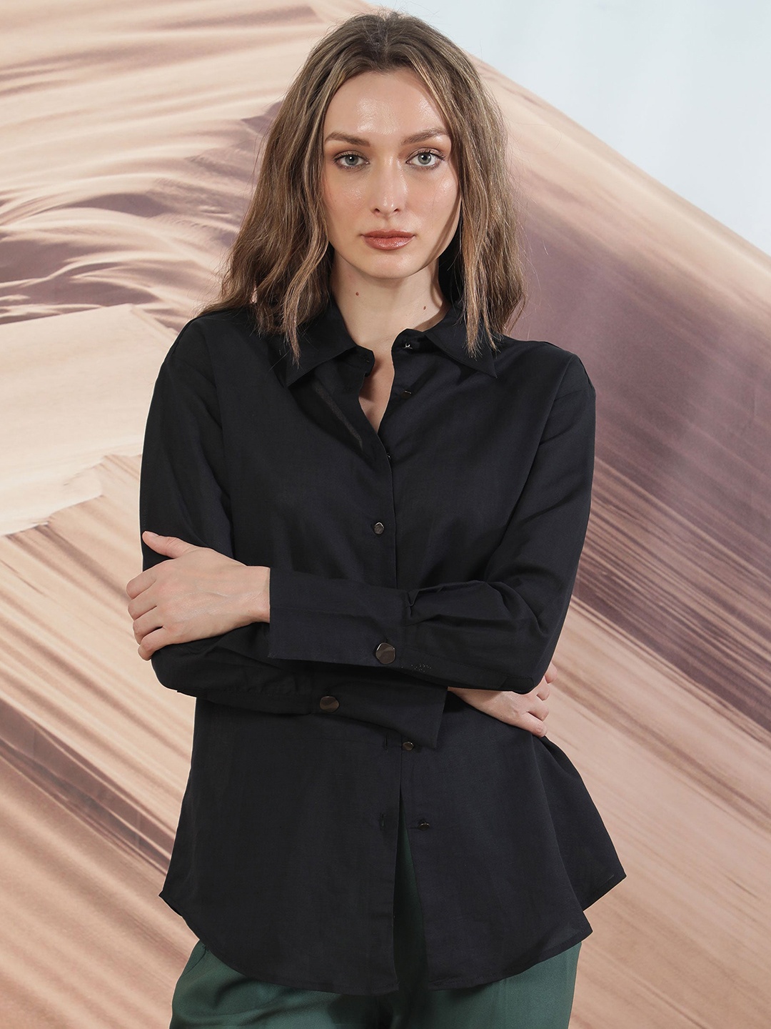 

RAREISM Shirt Style Modal Top, Black