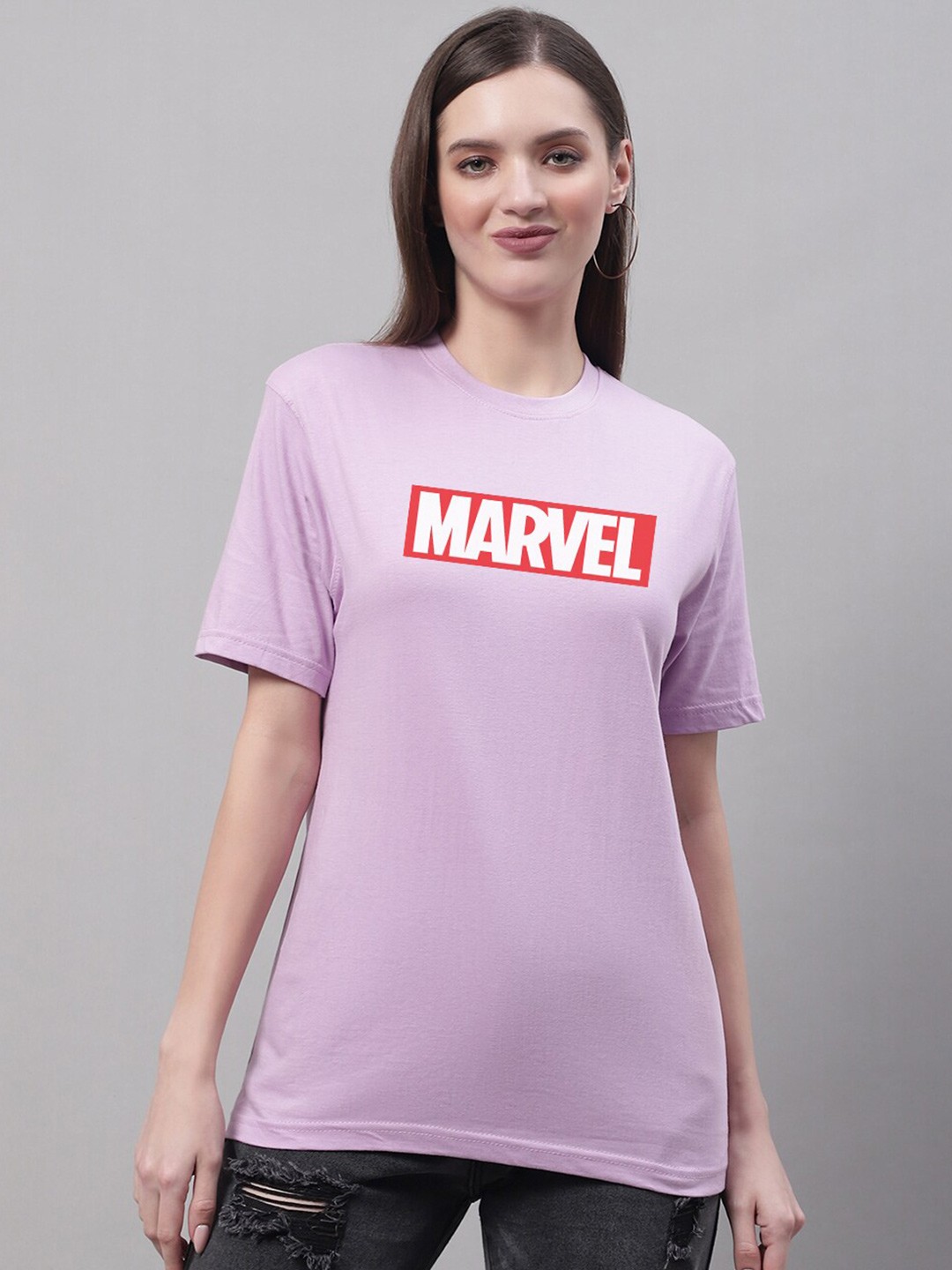 

borse lele Marvel Logo Printed Pure Cotton T-shirt, Lavender