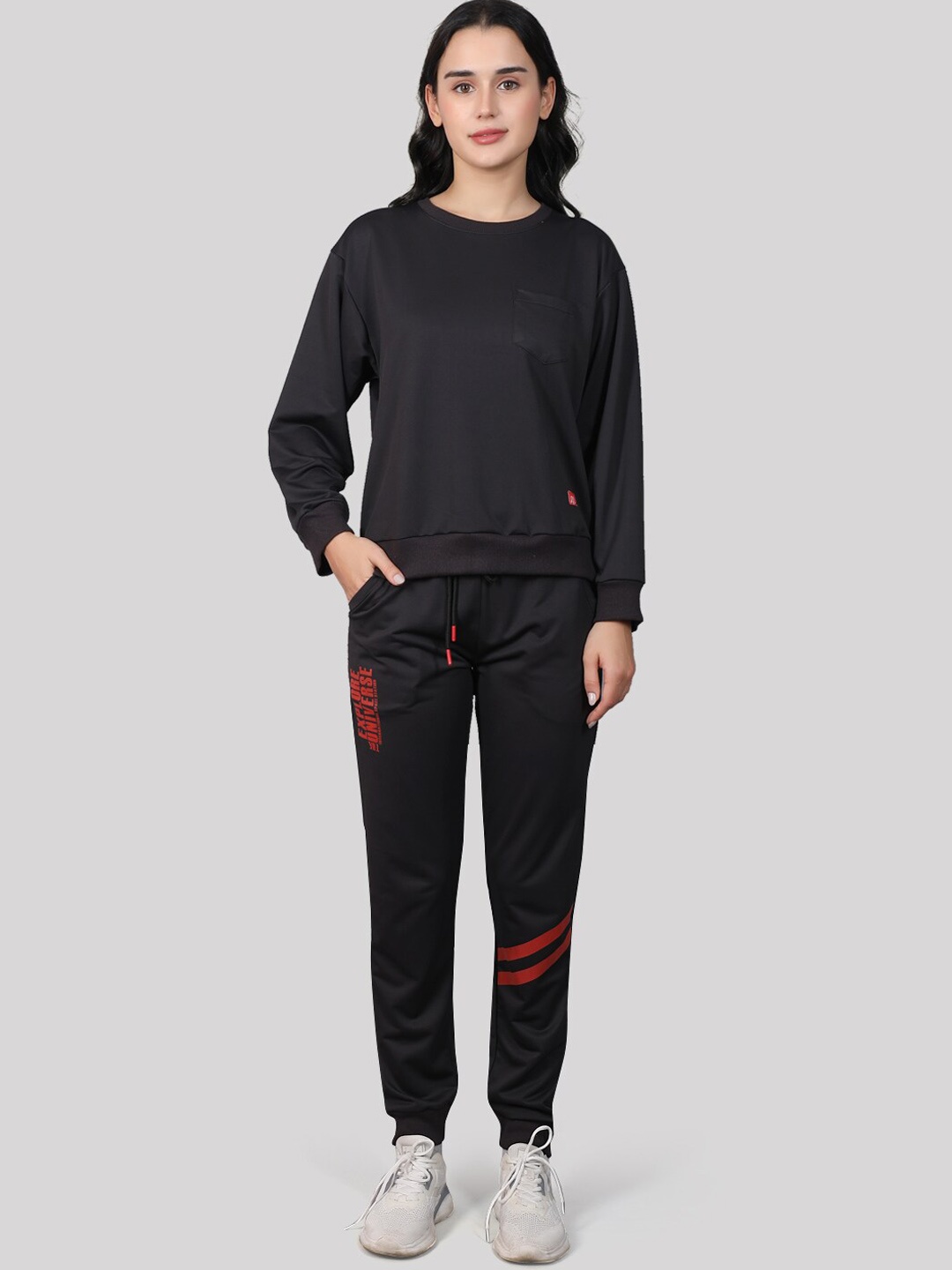 

evolove Relaxed-Fit Mid Rise Cotton Tracksuit, Black