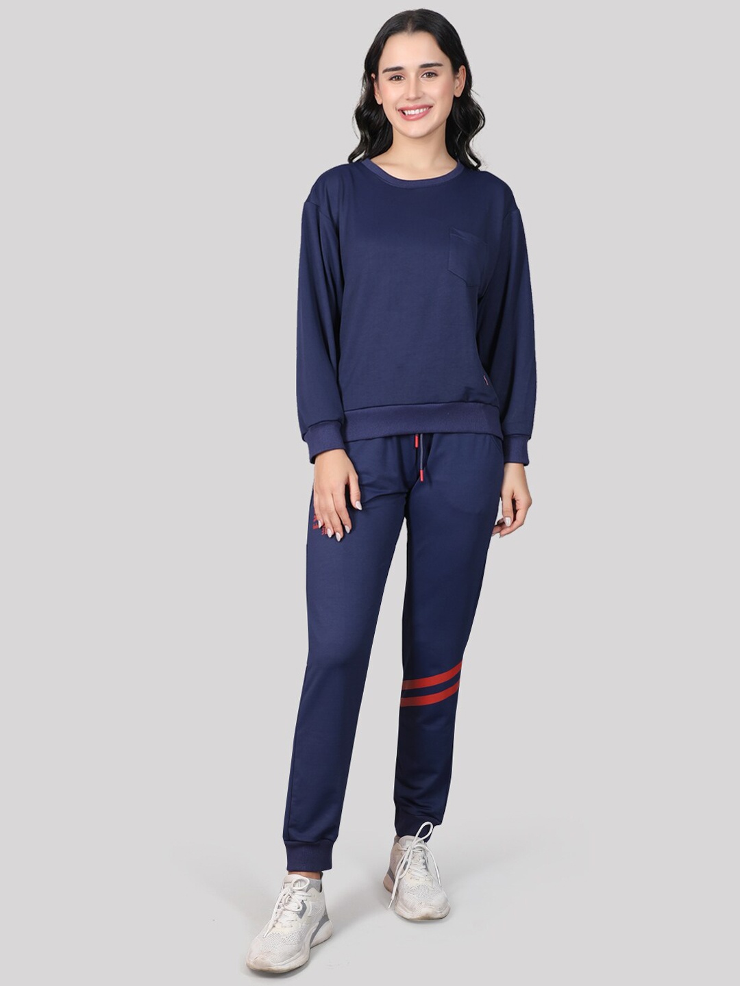 

evolove Relaxed-Fit Mid Rise Cotton Tracksuit, Navy blue