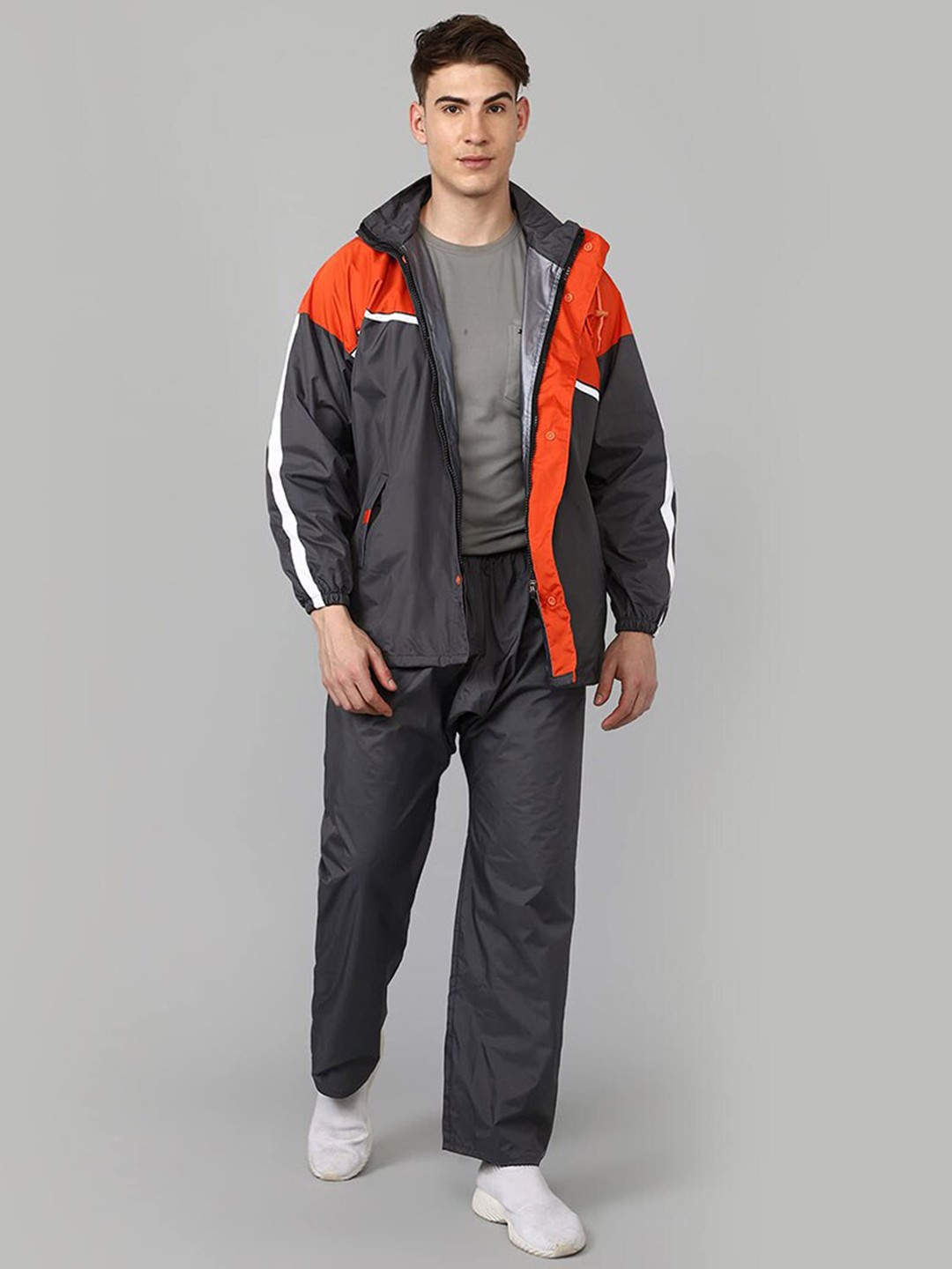 

THE CLOWNFISH Waterproof Double Coating Reversible Raincoat, Grey
