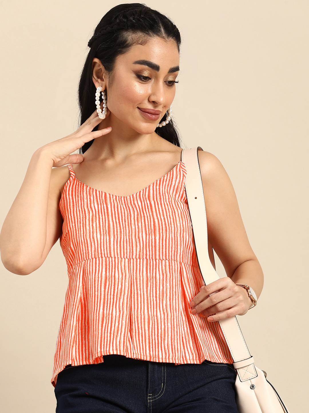 

Anouk Print Peplum Crop Top, Pink