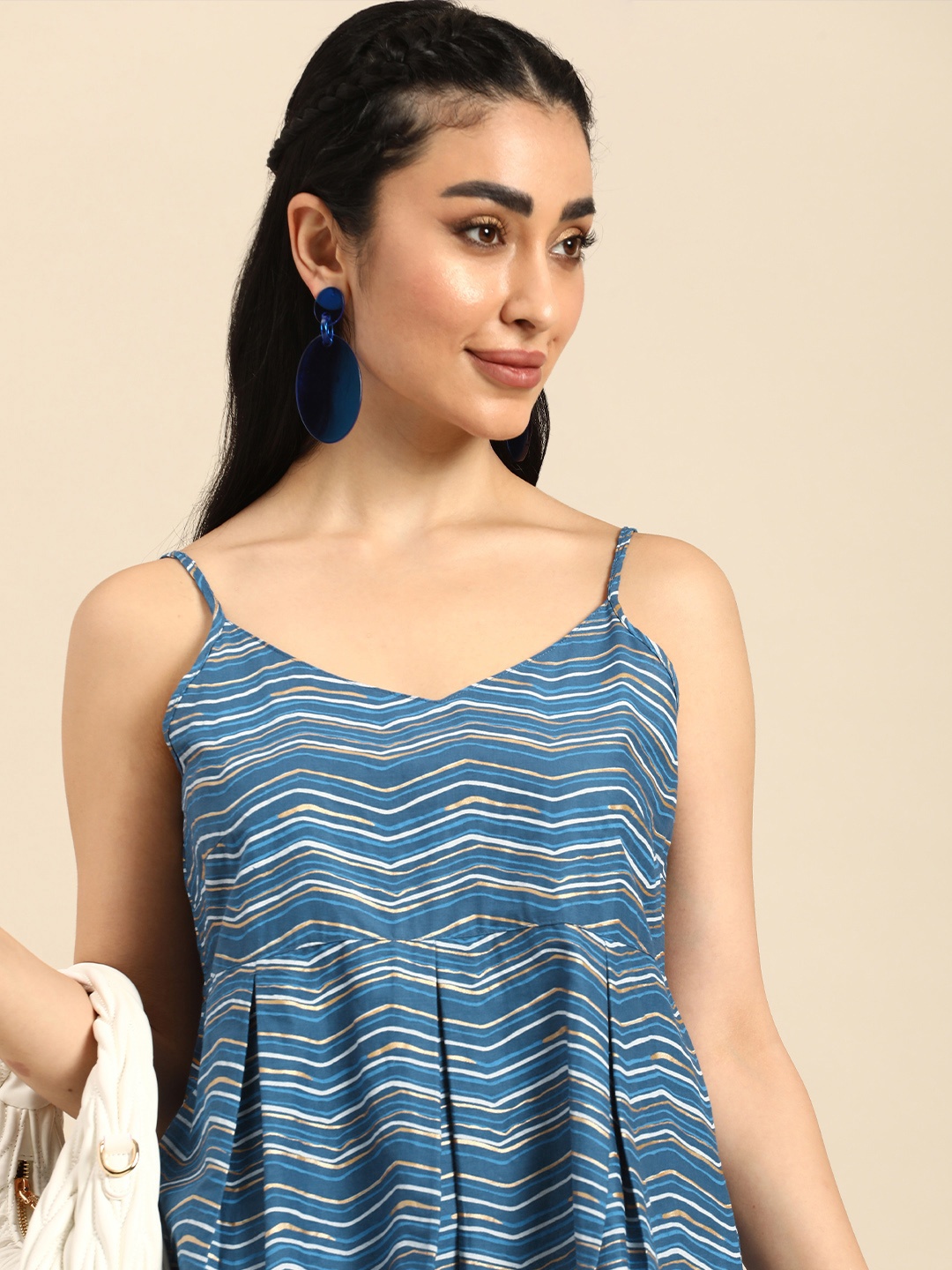 

Anouk Striped Cotton Peplum Crop Top, Blue