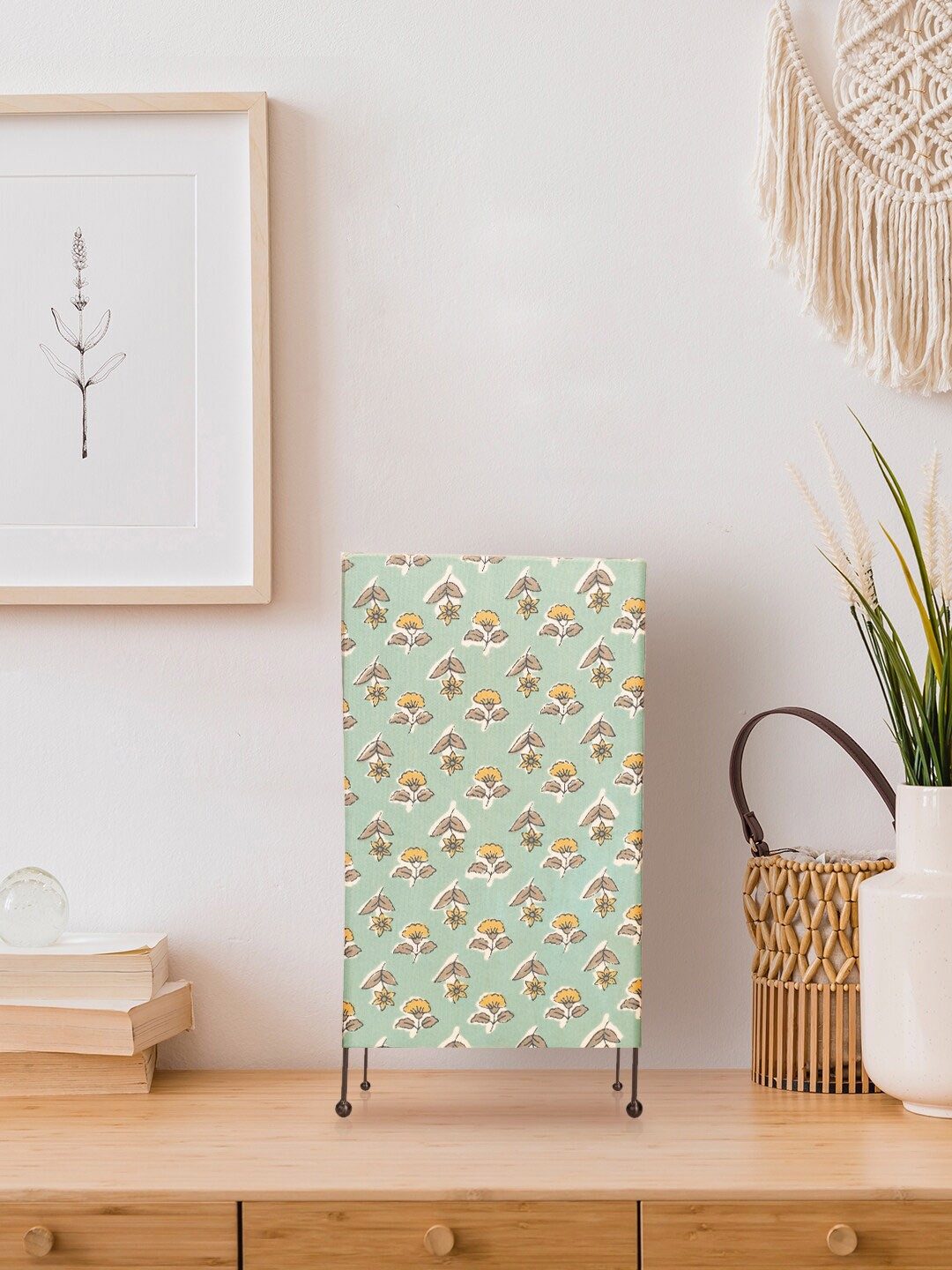 

green girgit Turquoise Blue & Yellow Floral Printed Cotton Table Lamp