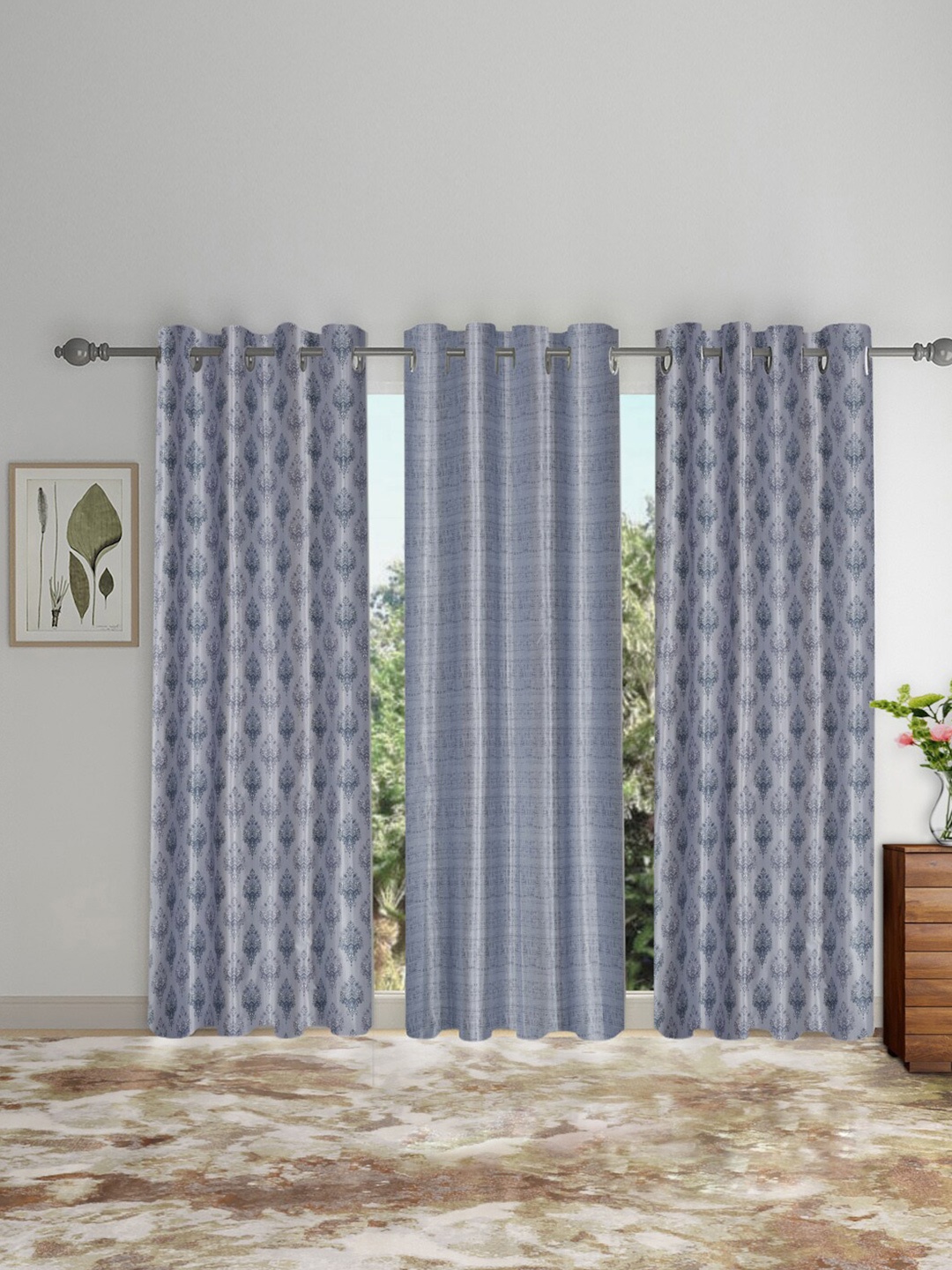 

SOKNACK Grey 3 Pieces Ethnic Motifs Black Out Door Curtains