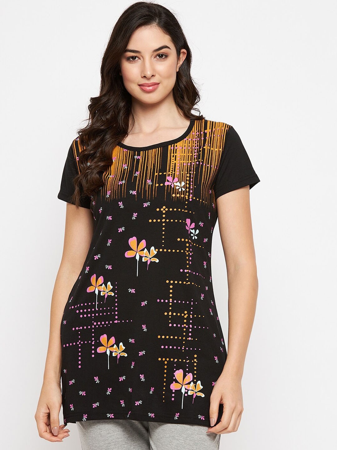 

VERO AMORE Printed Longline Lounge T-Shirt, Black