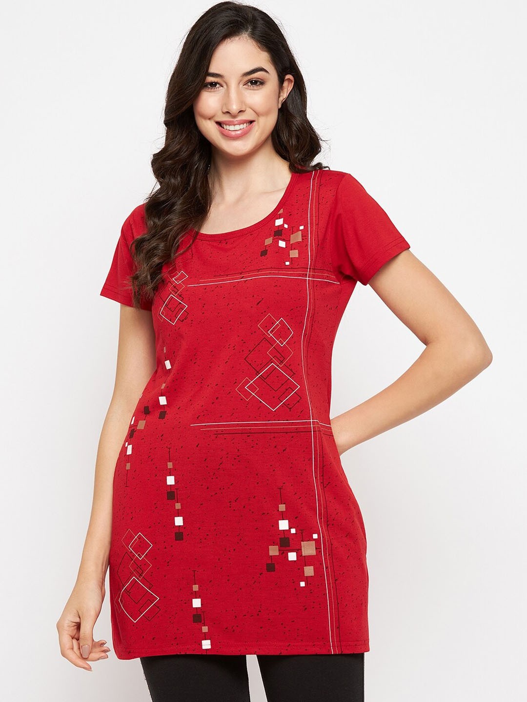 

VERO AMORE Printed Longline Lounge T-shirt, Red