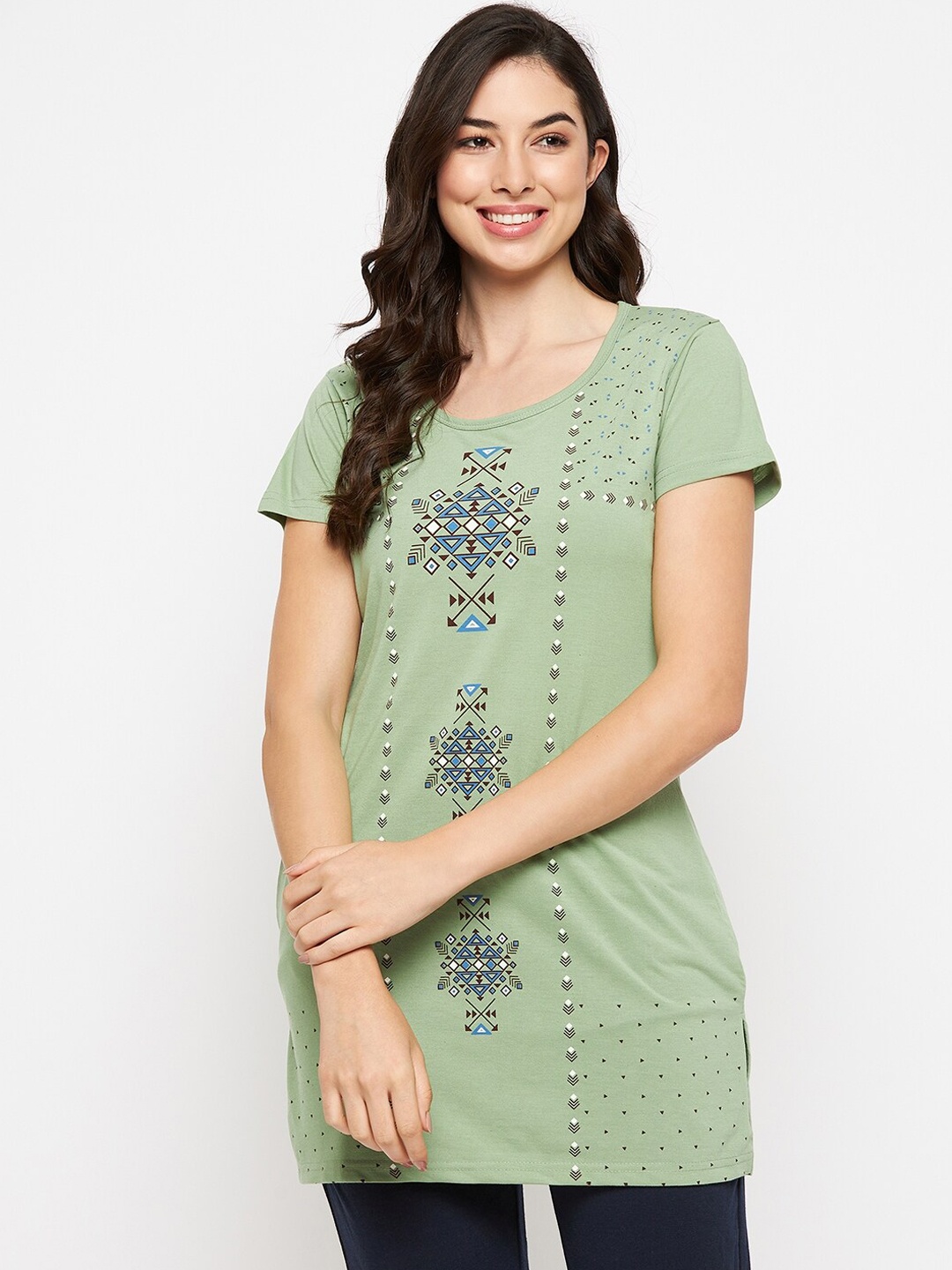 

VERO AMORE Printed Longline Lounge T-shirt, Green