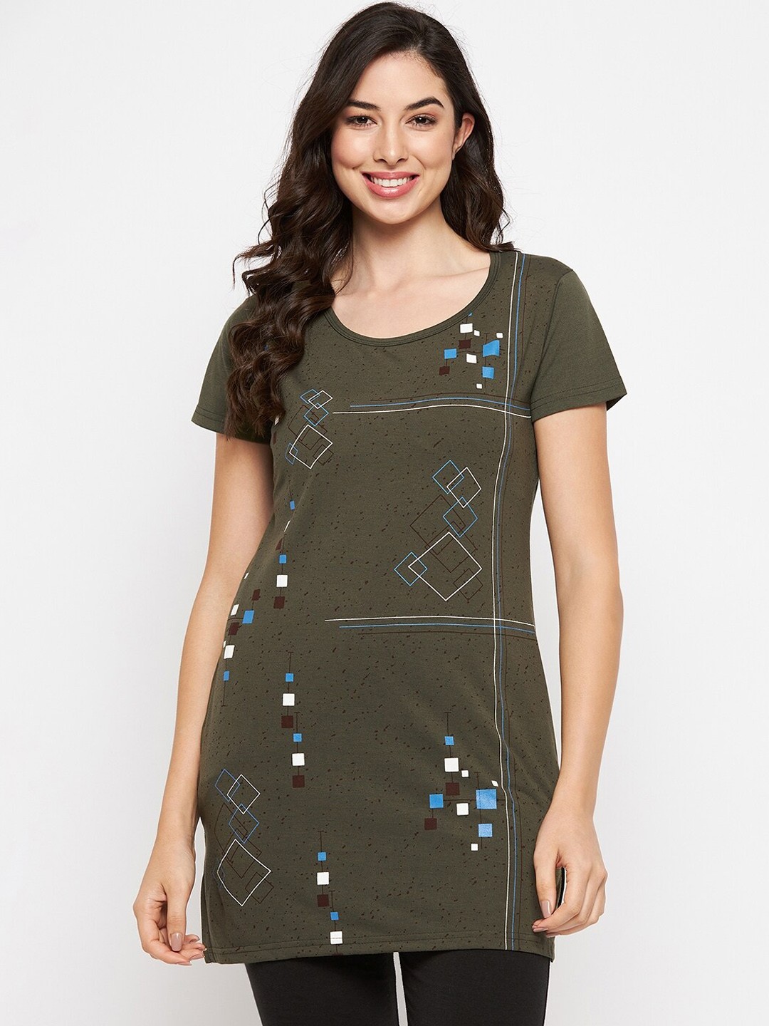 

VERO AMORE Printed Longline Lounge T-Shirt, Olive