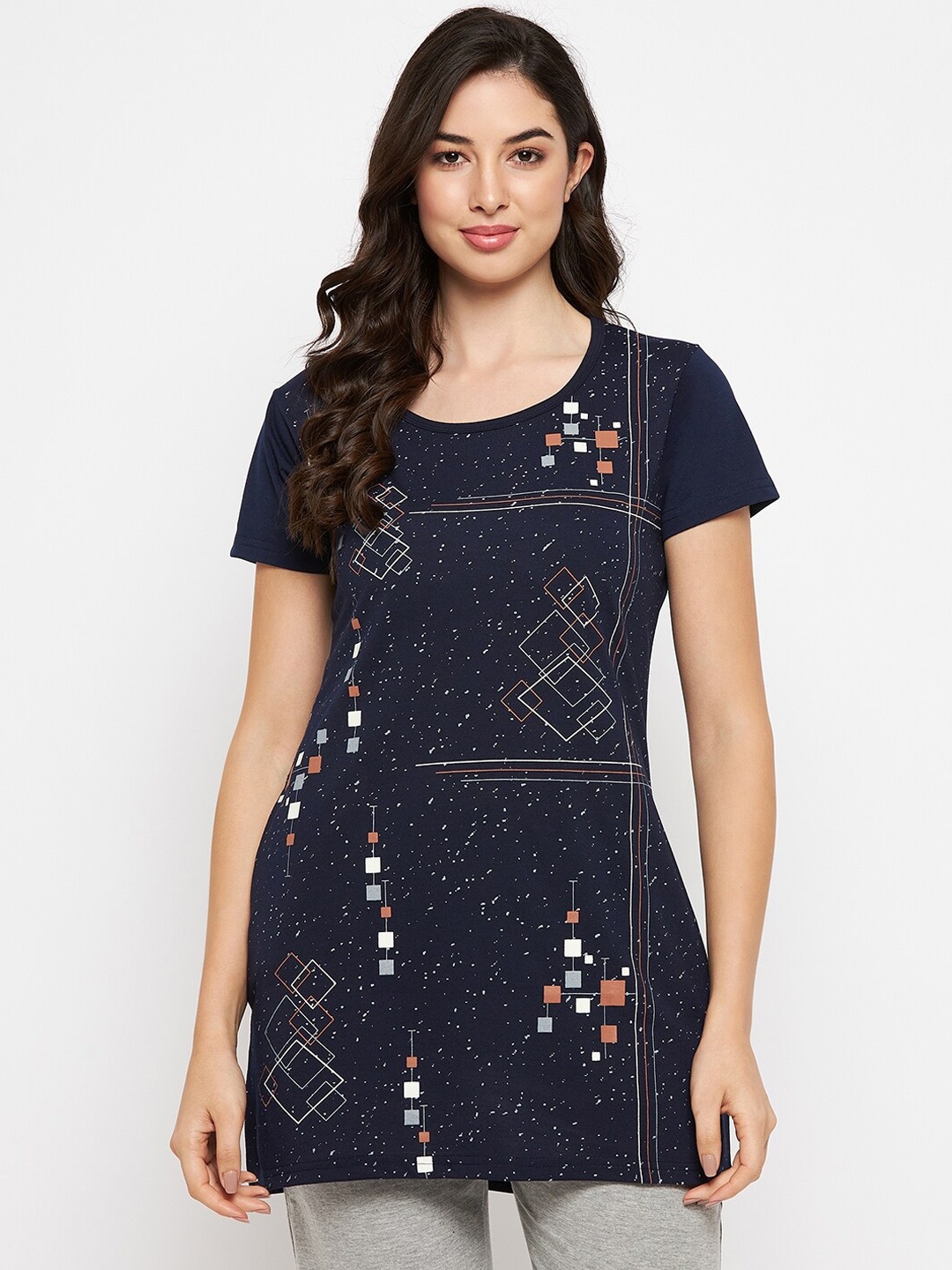 

VERO AMORE Printed Longline Lounge T-shirt, Navy blue