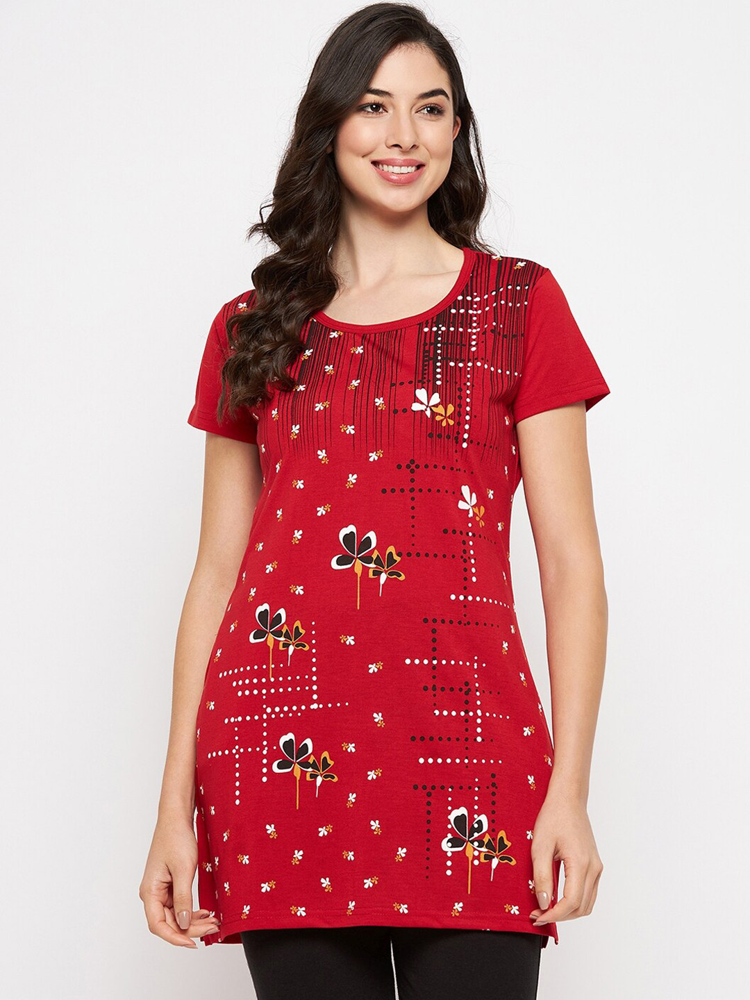

VERO AMORE Printed Longline Lounge T-shirt, Red