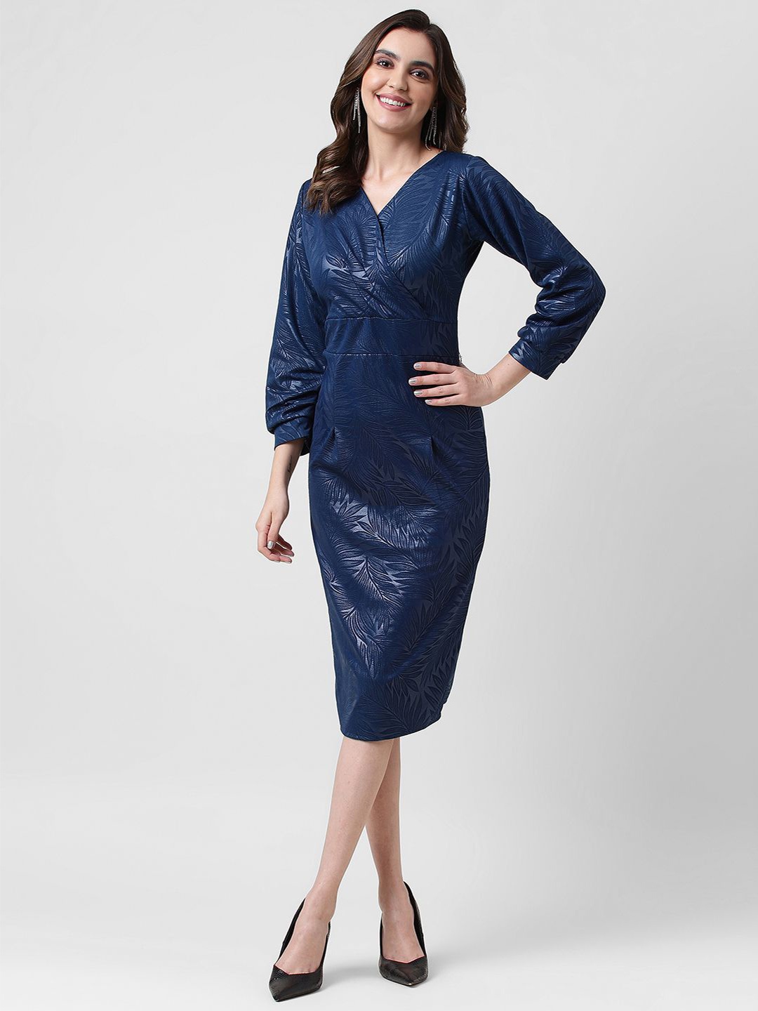 

Selvia V-Neck Embellished Dress, Blue