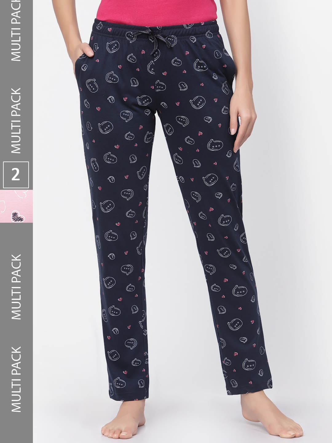 

Sweet Dreams Women Pack Of 2 Conversational Printed Cotton Lounge Pants, Pink