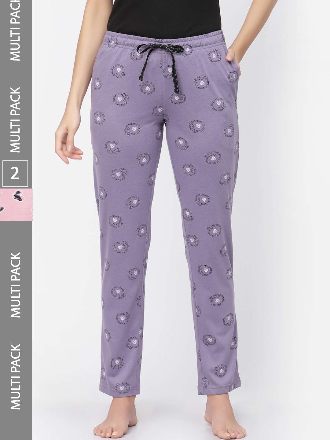 

Sweet Dreams Women Pack Of 2 Printed Cotton Lounge Pants, Purple