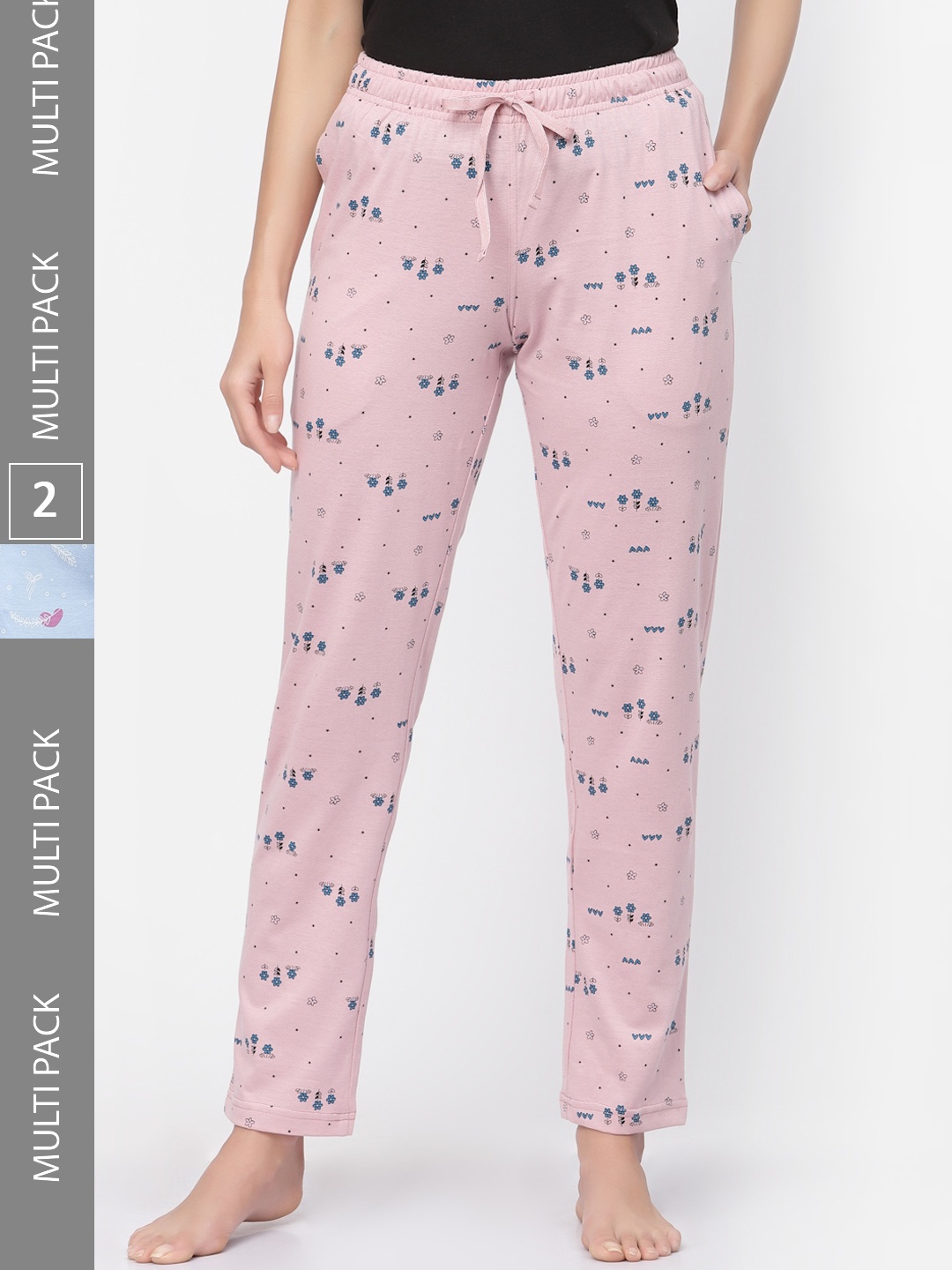 

Sweet Dreams Women Pack Of 2 Printed Cotton Lounge Pants, Blue