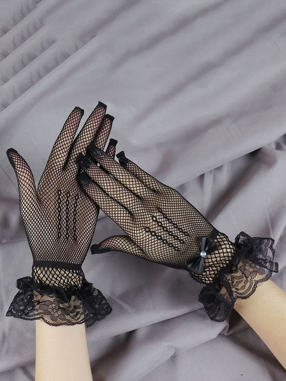 

COLOR STYLE Women Embellished Long Full Hand Gloves, Black