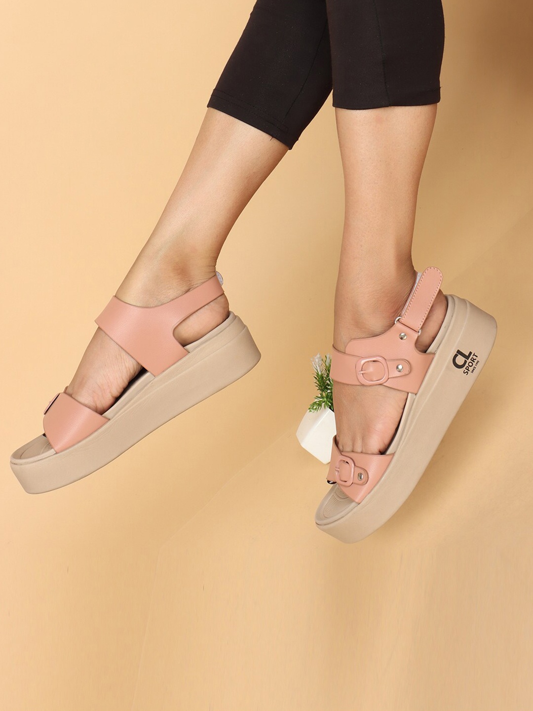 

Carlton London sports Women Open Toe Flatform Heels With Backstrap, Peach