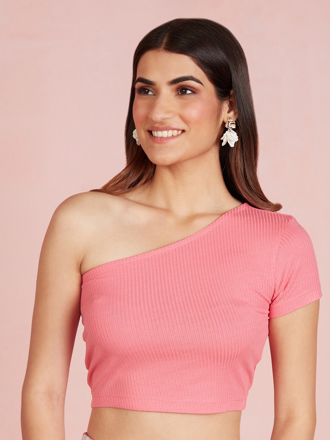 

20Dresses Pink One shoulder Ribbed Fitted Crop Top