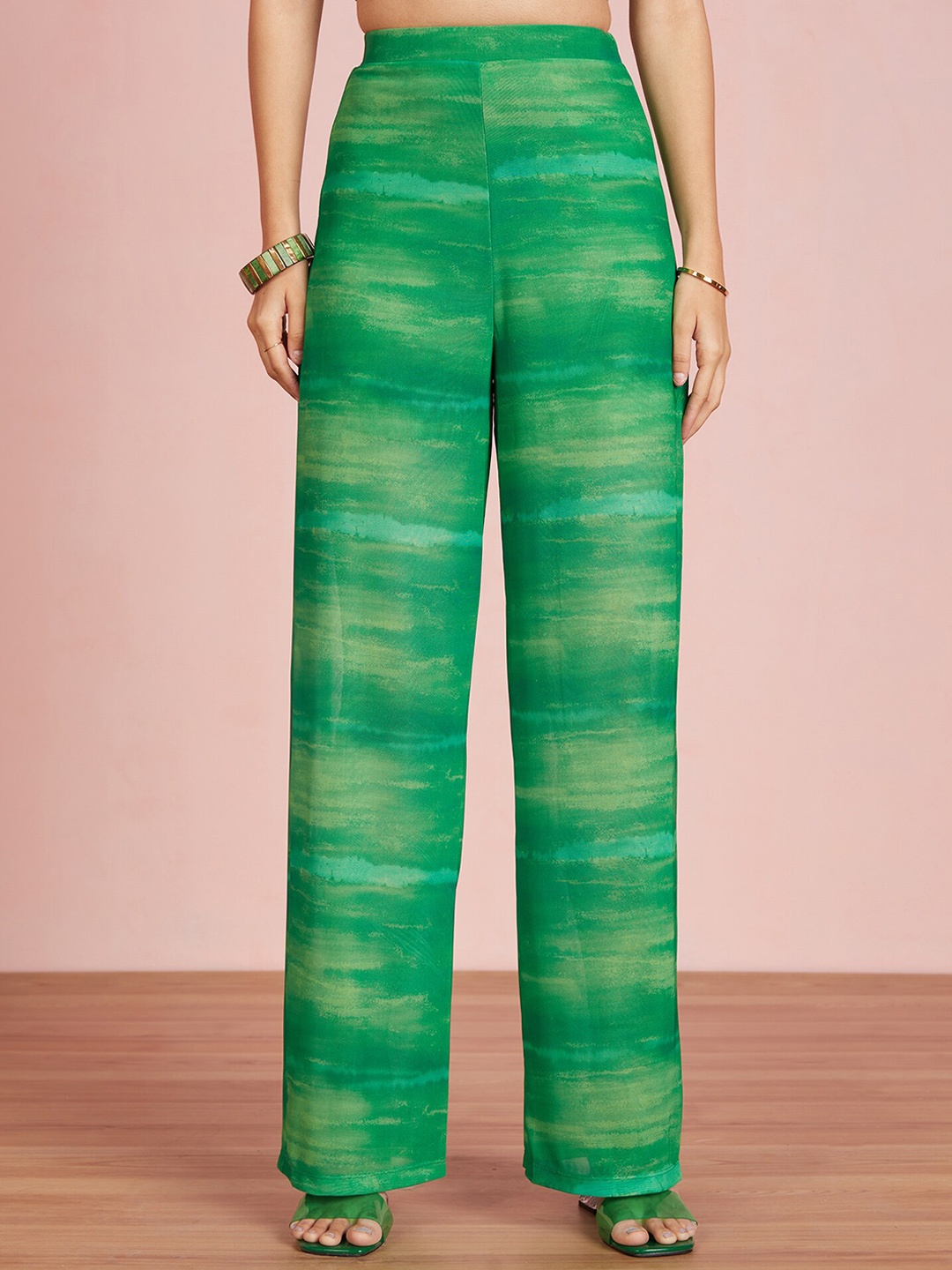 

20Dresses Women Green High-Rise Abstract Printed Parallel Trousers