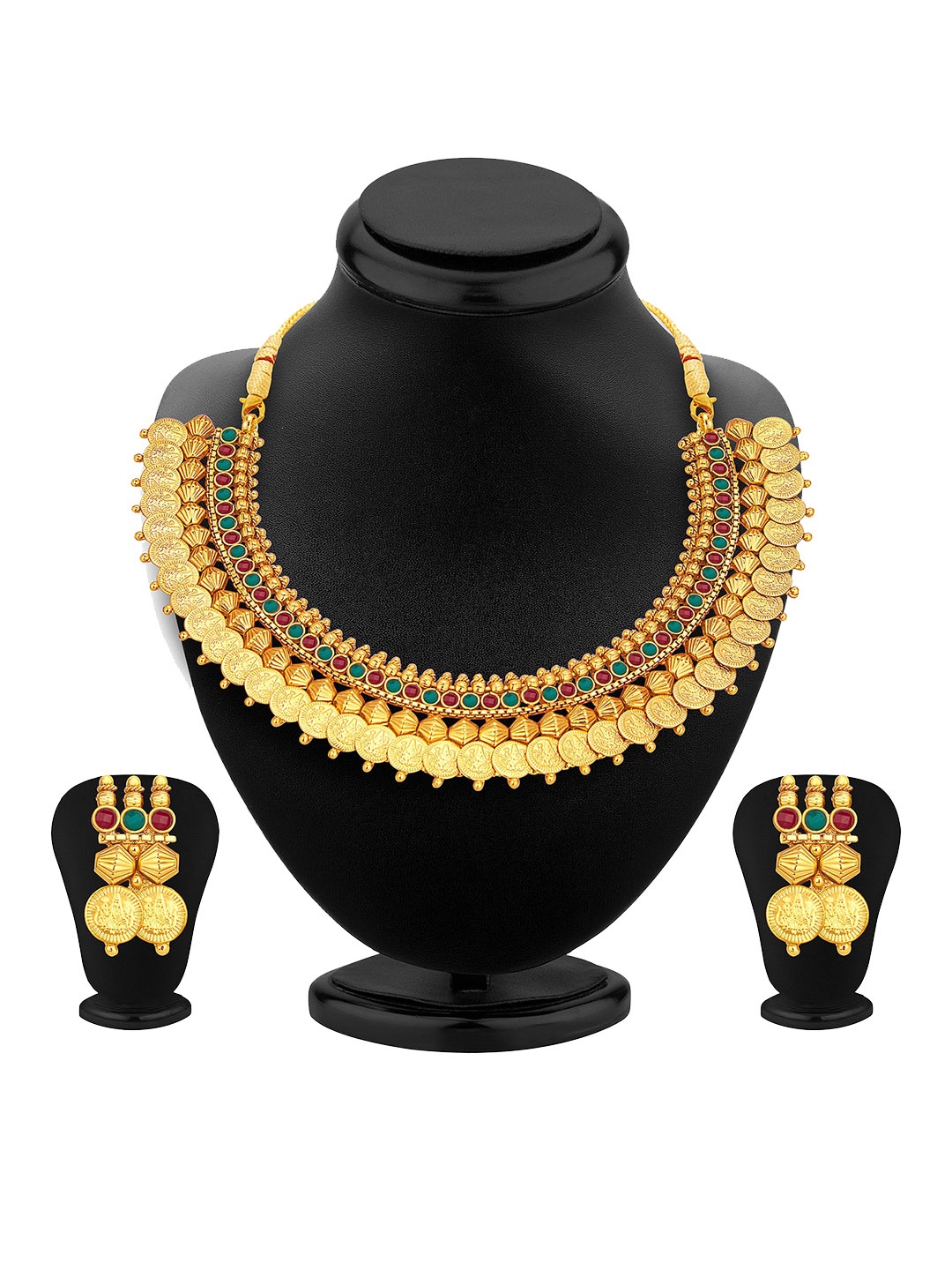 

Sukkhi Gold-Plated Temple Coin Stone-Studded Jewellery Set
