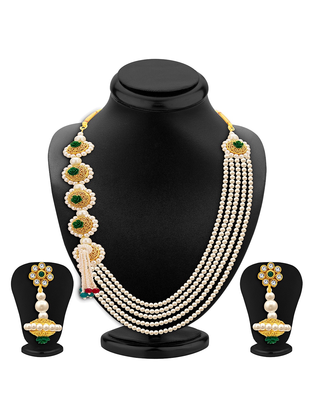 

Sukkhi Gold-Plated Stone-Studded & Pearl Beaded Jewellery Set