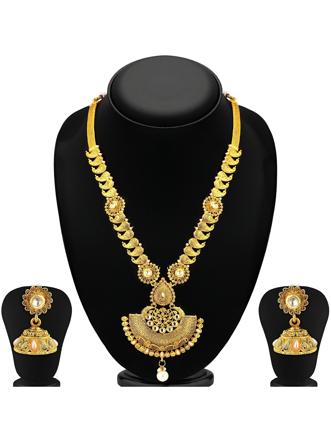 

Sukkhi Gold-Plated Stone Studded & Beaded Necklace & Earrings Set